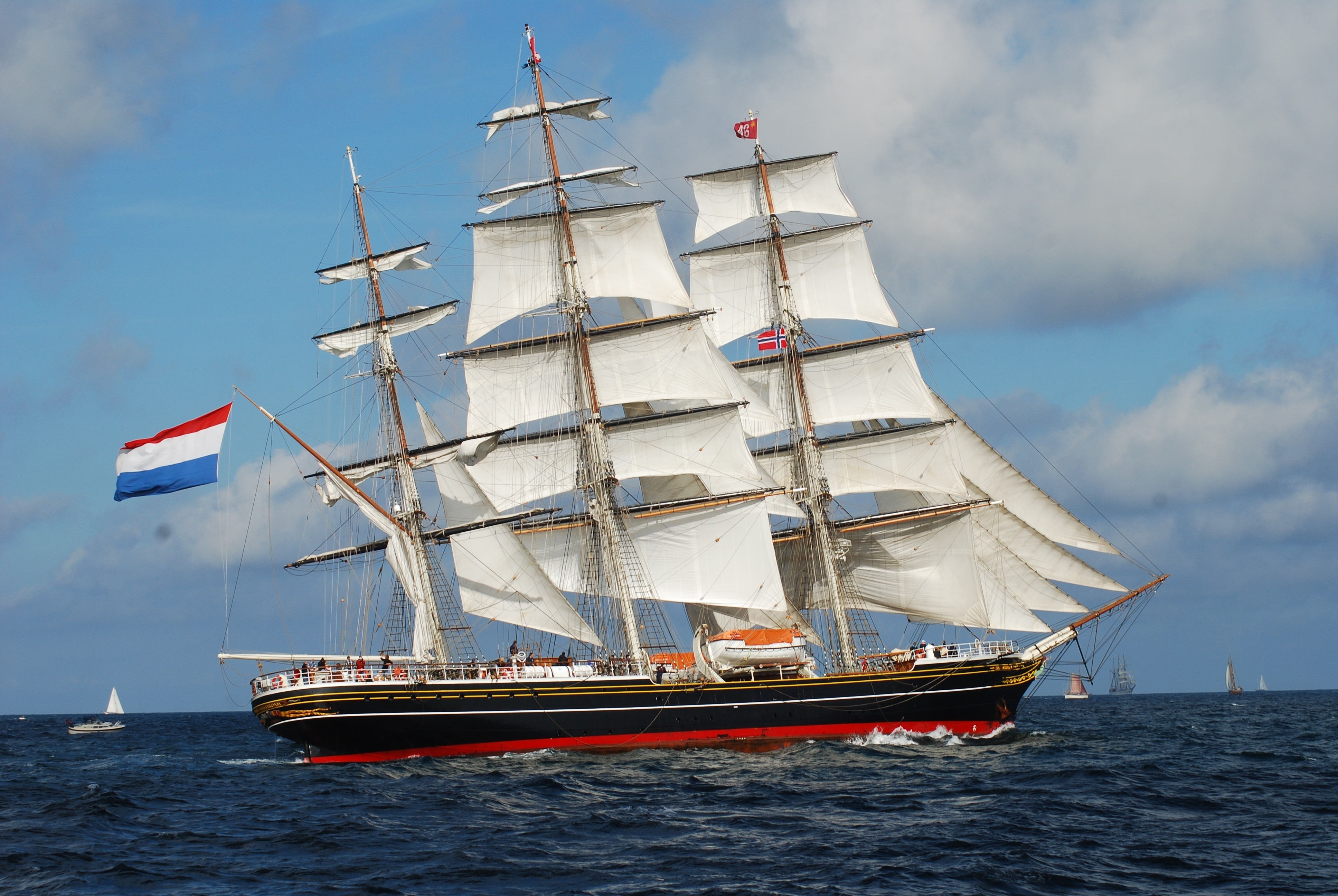 sailboat, transportation, nature, clipper ship, mast, teak, outdoors, vessel, rigging, passenger Ship, flag, tall, history, white, black, maritime, cloud - sky, HD Wallpaper