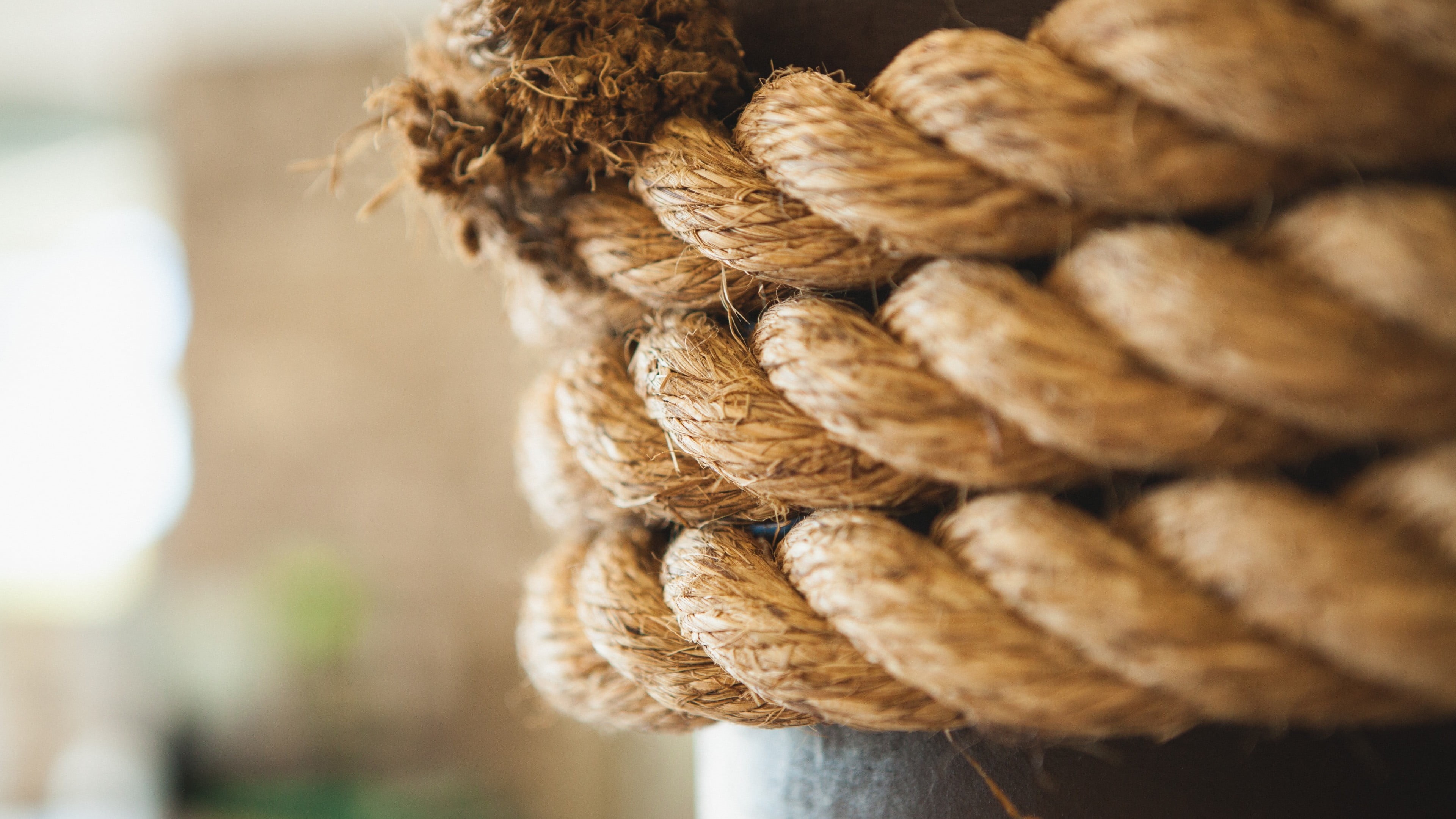string, selective focus, day, tied up, close-up, ropes, rope, strength, backgrounds, braided, focus on foreground, brown, outdoors, wood - material, no people, HD Wallpaper