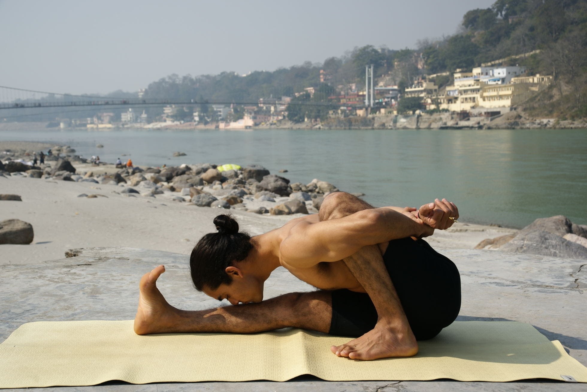 men, lifestyles, one person, meditation, ashtanga, Yoga, vinyasa, shirtless, water, land, one man only, mature adult, adults only, day, full length, Rishikesh, HD Wallpaper