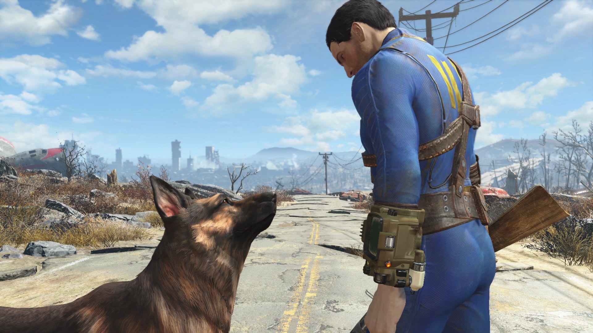 1080P, game, mammal, sky, vertebrate, one animal, Fallout 4, real people, outdoors, domestic, lifestyles, digital, Fallout, casual clothing, HD Wallpaper