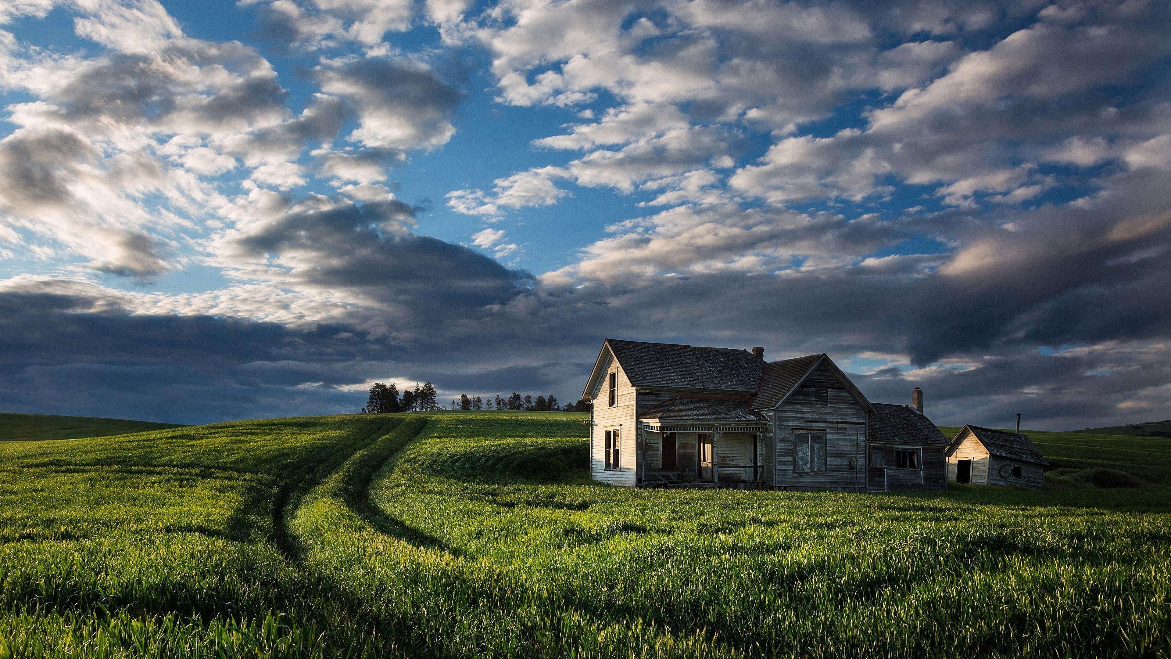 pathway, sunlight, architecture, building, land, environment, farm, outdoors, meadow, grass, rural scene, built structure, hill, croft, nature, building exterior, HD Wallpaper