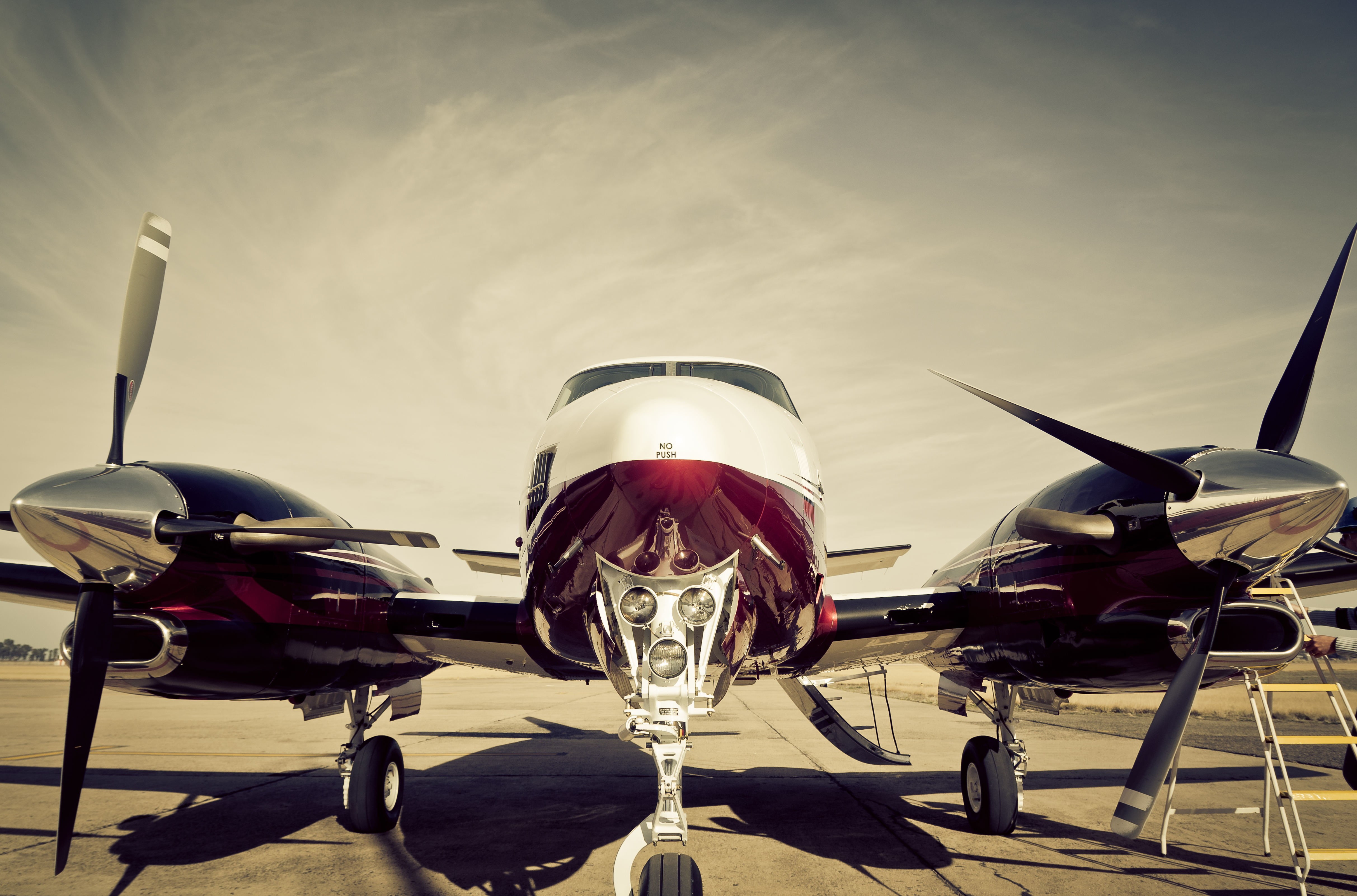 the plane, stationary, mode of transportation, outdoors, day, military, airport runway, airplane, transportation, cabin, nature, airport, sky, luxury, propeller, HD Wallpaper