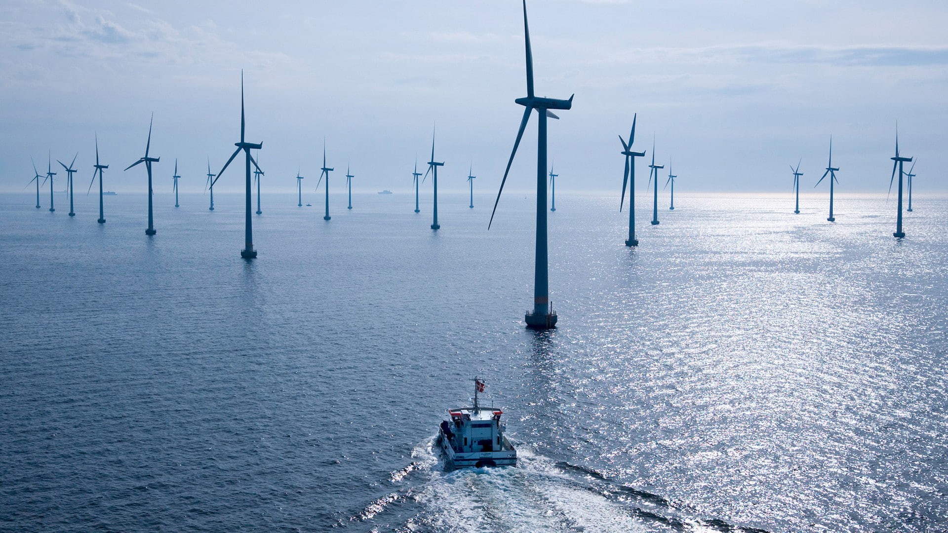 sea, boat, 1080P, vehicle, electric, sky, wind turbine, HD Wallpaper
