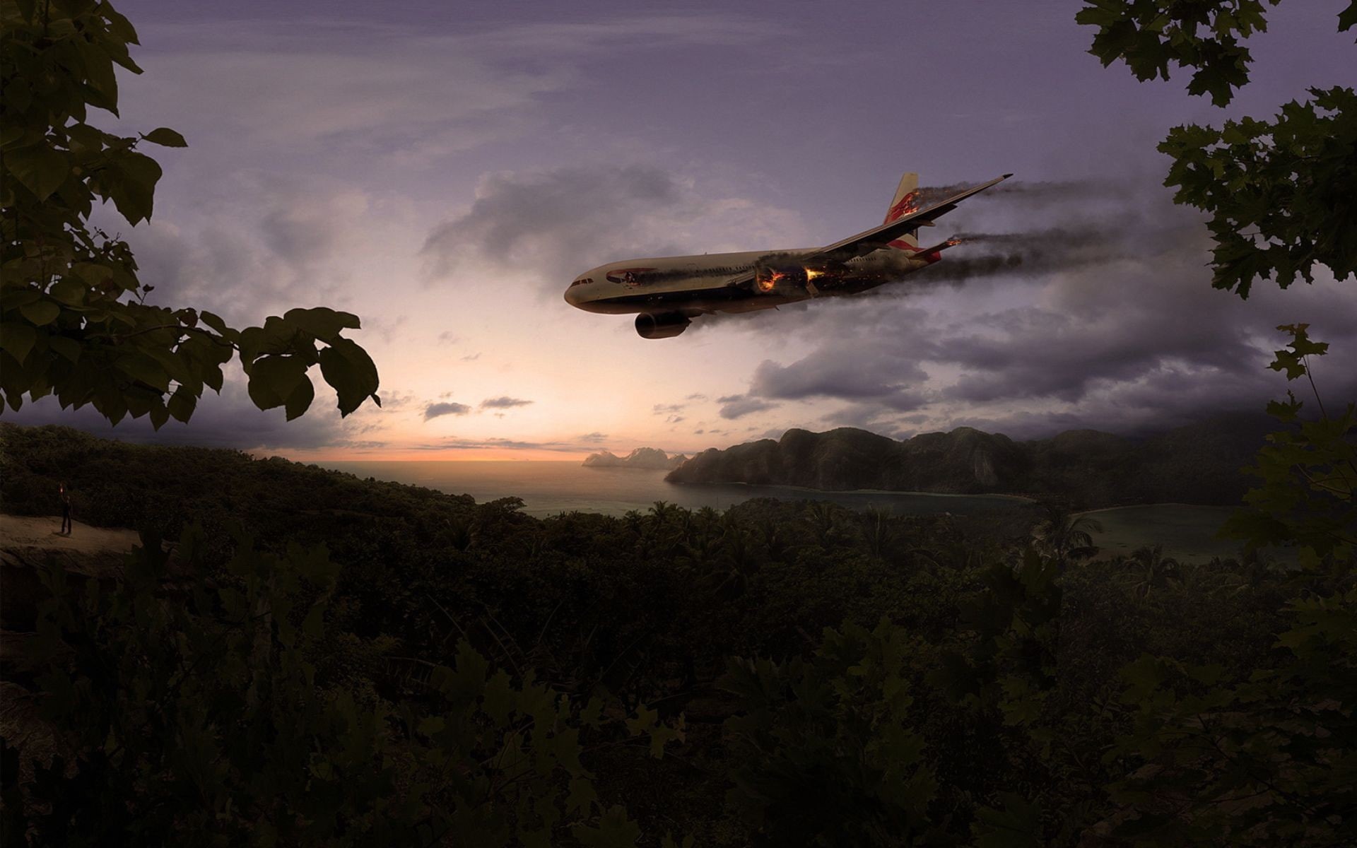 tranquility, cloud - sky, aircraft, no people, plant, 1080P, beauty in nature, outdoors, crash, scenics - nature, flying, mode of transportation, passenger aircraft, HD Wallpaper