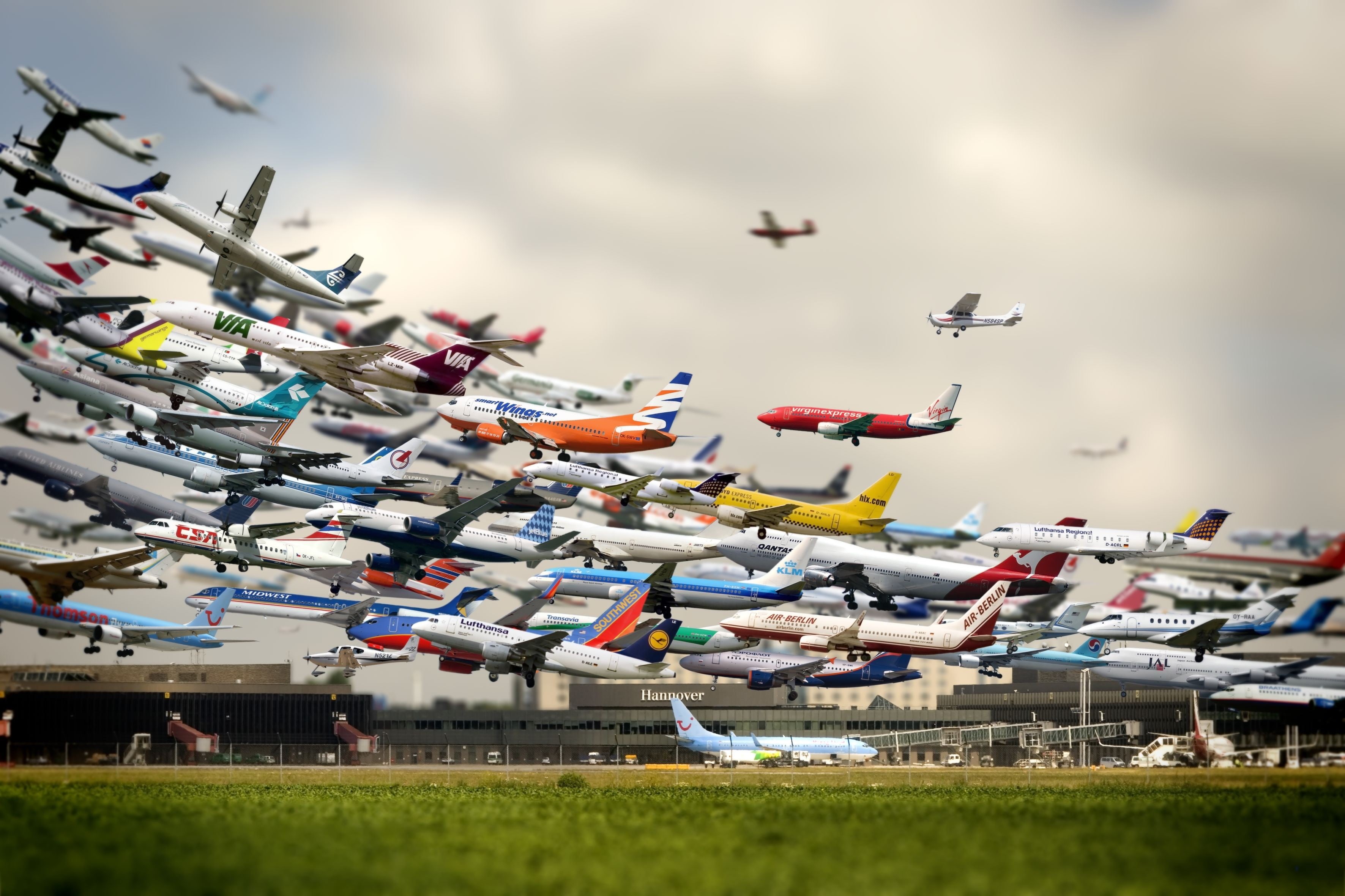 transportation, environment, no people, travel, plane, Hanover, motion, sky, cloud - sky, aircraft, airplane, 2K, arts culture and entertainment, airport, HD Wallpaper