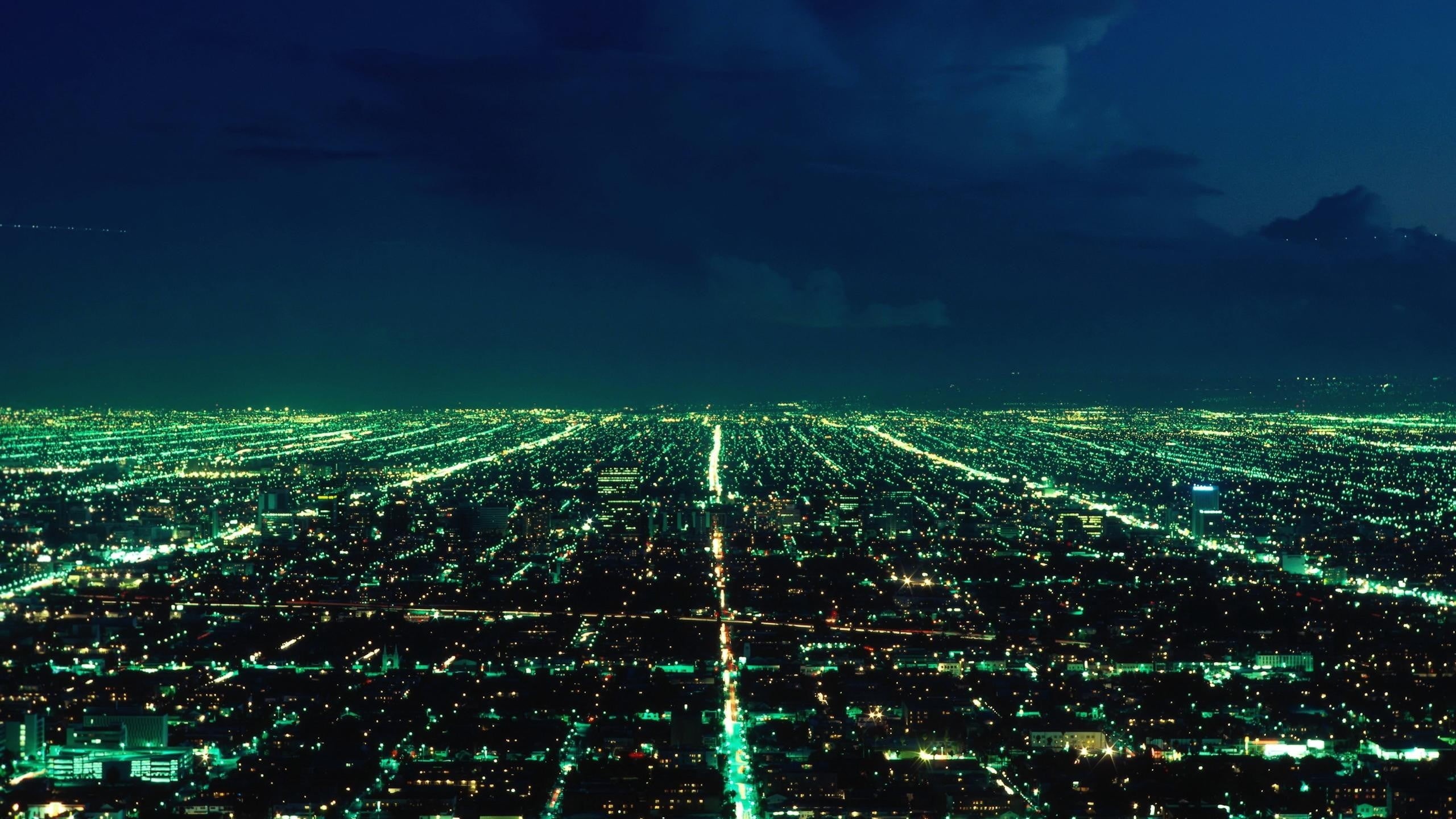 2K, scenics - nature, aerial view, landscape, built structure, tranquility, skyscraper, night, lighted, nature, outdoors, illuminated, environment, lights, HD Wallpaper