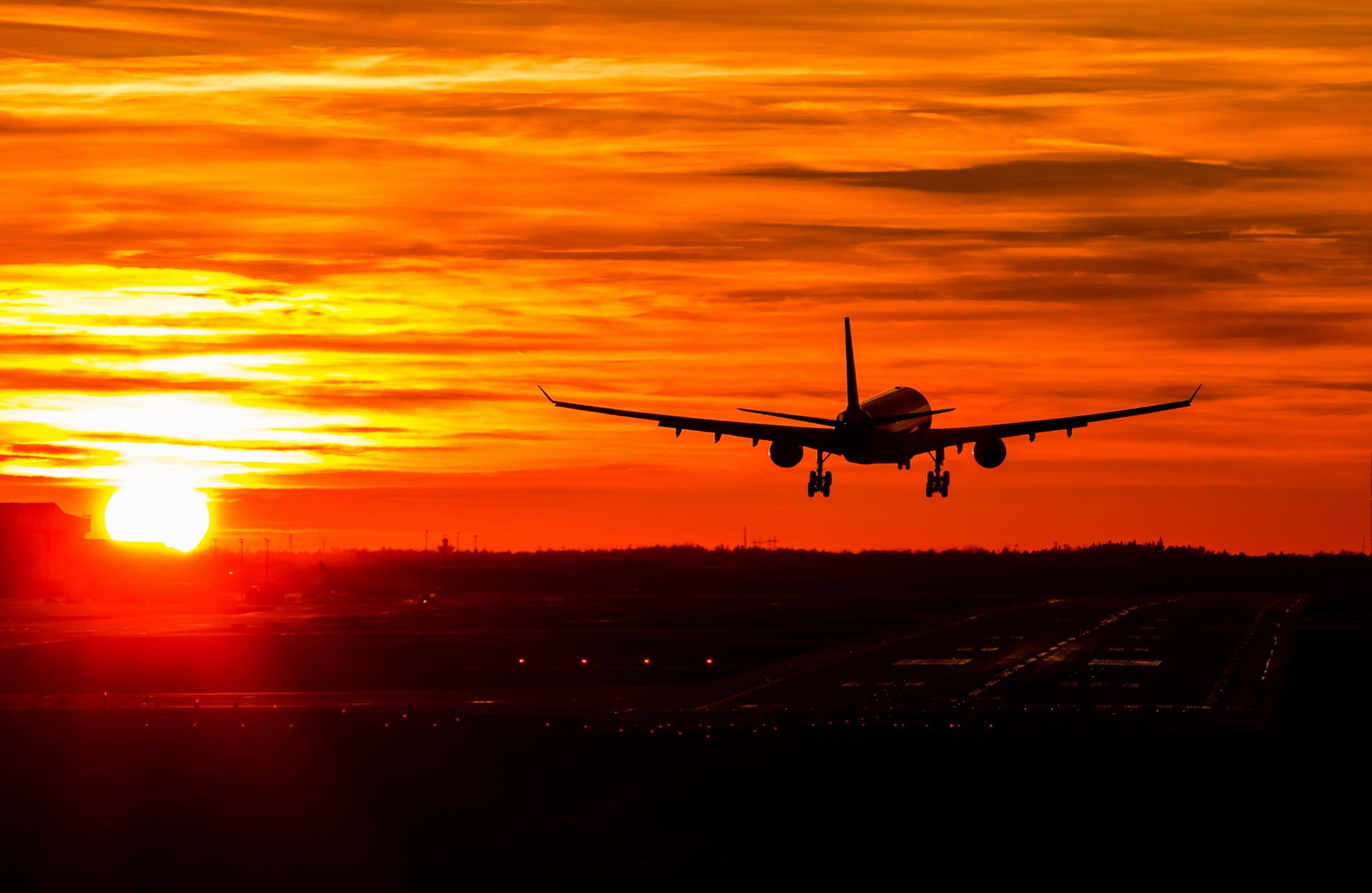 Airplane, Airport, Airbus A330, Airbus, Orange, Aircrafts, 1080P, Sunset, Sky, HD Wallpaper