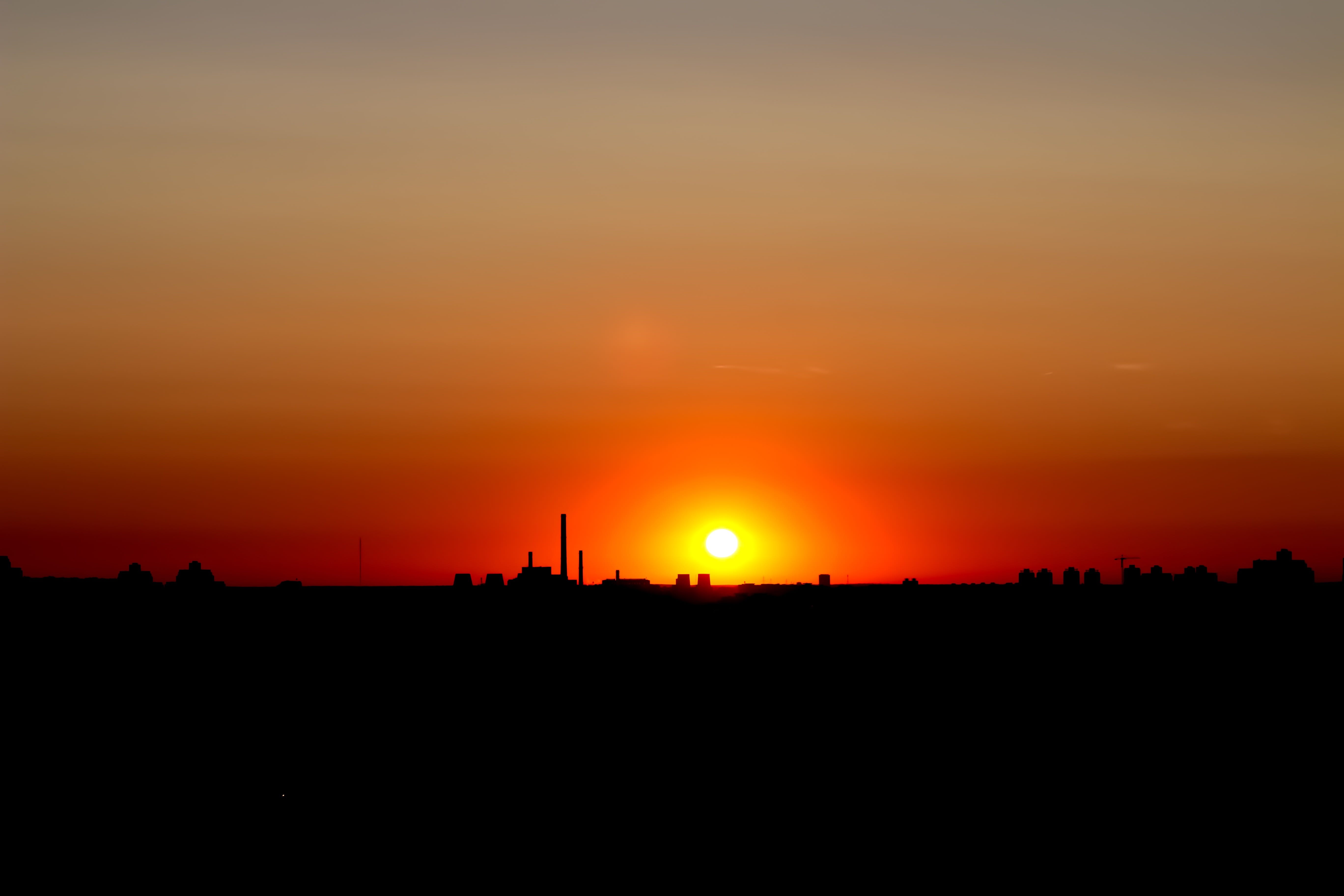 non-urban scene, silhouette, beauty in nature, outdoors, sunlight, red, sunrise - Dawn, back Lit, city, speed, environment, backgrounds, night, orange Color, HD Wallpaper