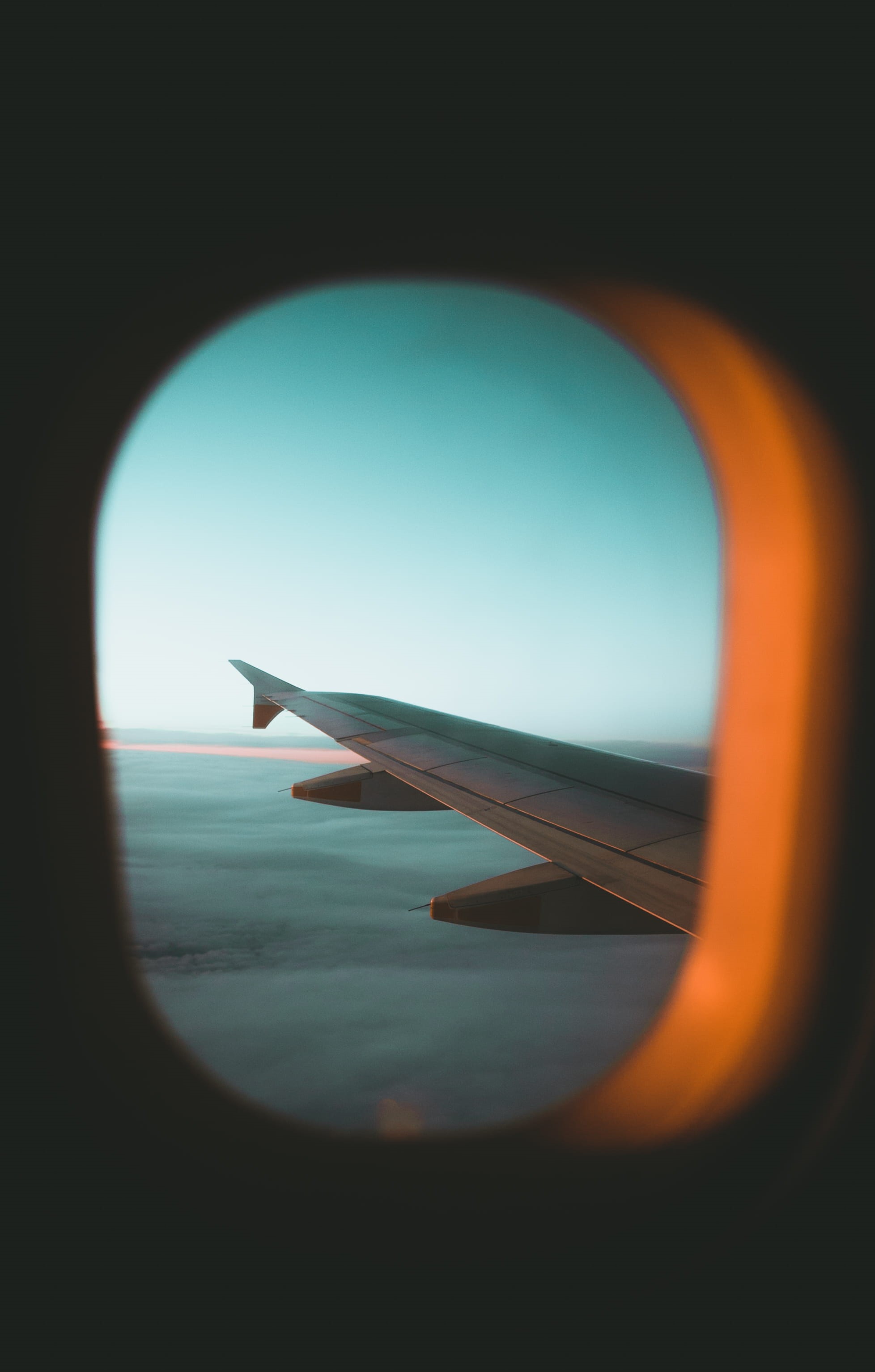 focus on background, journey, 2K, mode of transportation, fly, day, window, no people, air vehicle, airplane, flight, gray, orange, vehicle interior, clear sky, Phone HD Wallpaper