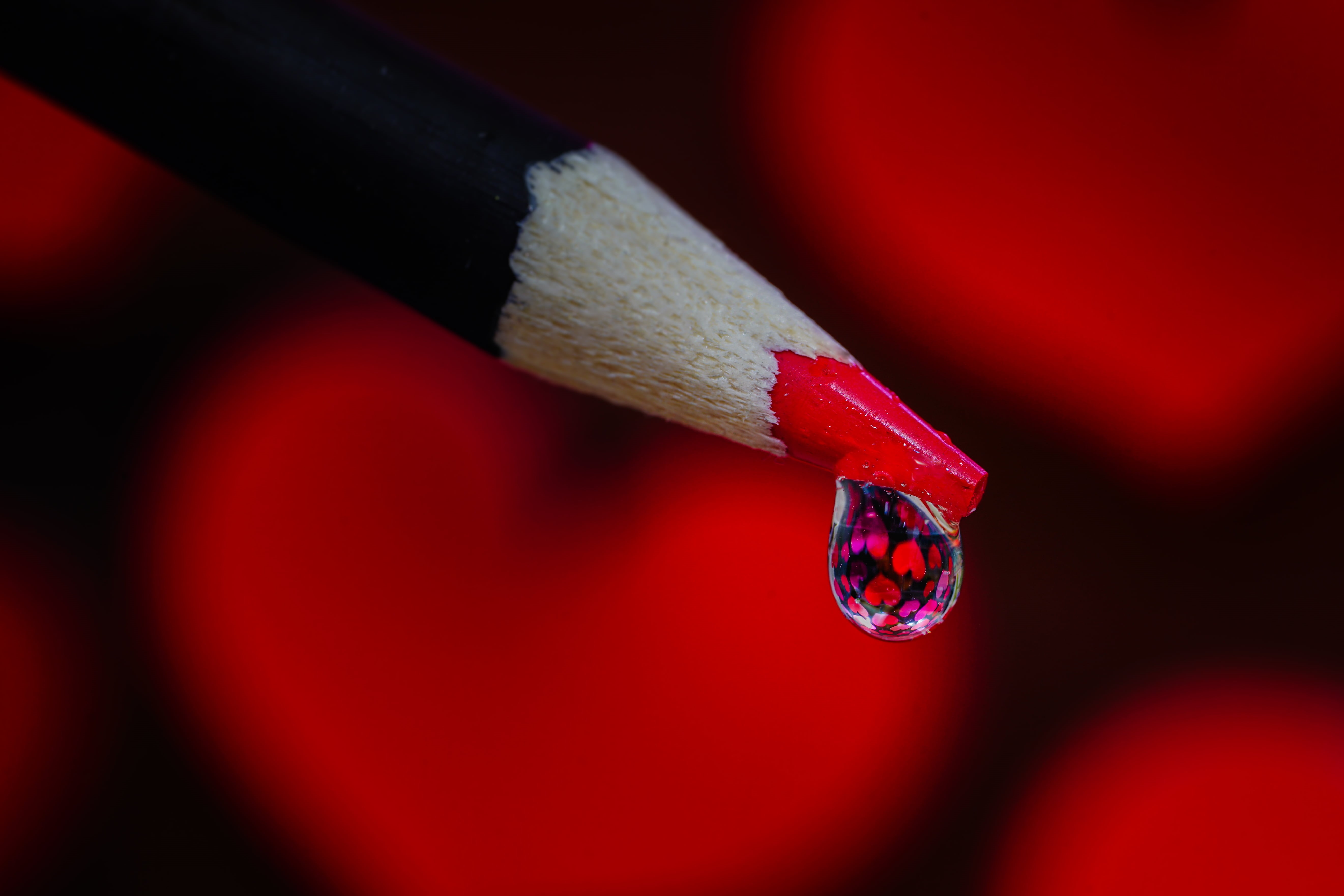 Macro, pencil, 5K, HMM, OSS, F2.8, Mondays, close-up, education, ILCE-7M2, red hearts, FE, red, 90mm, HD Wallpaper