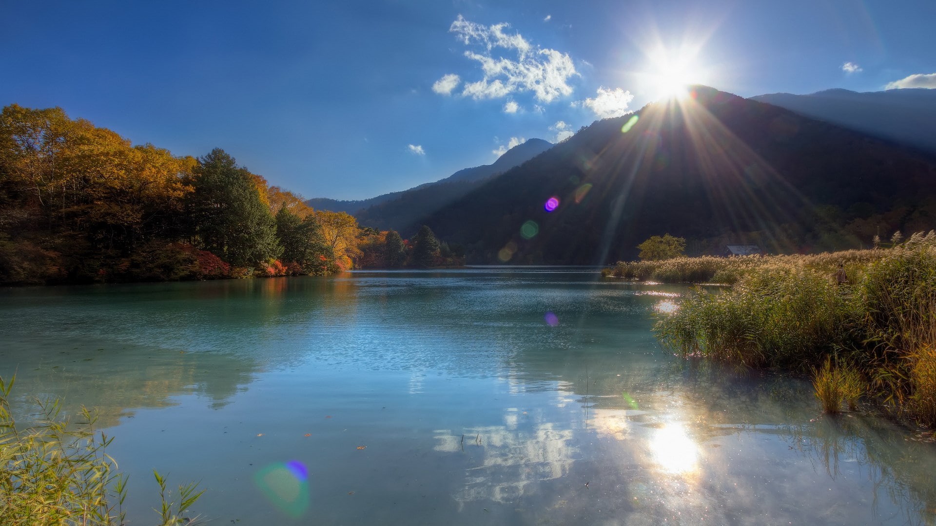 no people, tranquility, beautiful nature picture  1920x1080, sunlight, plant, sun, sky, scenics - nature, non-urban scene, reflection, bright, outdoors, HD Wallpaper