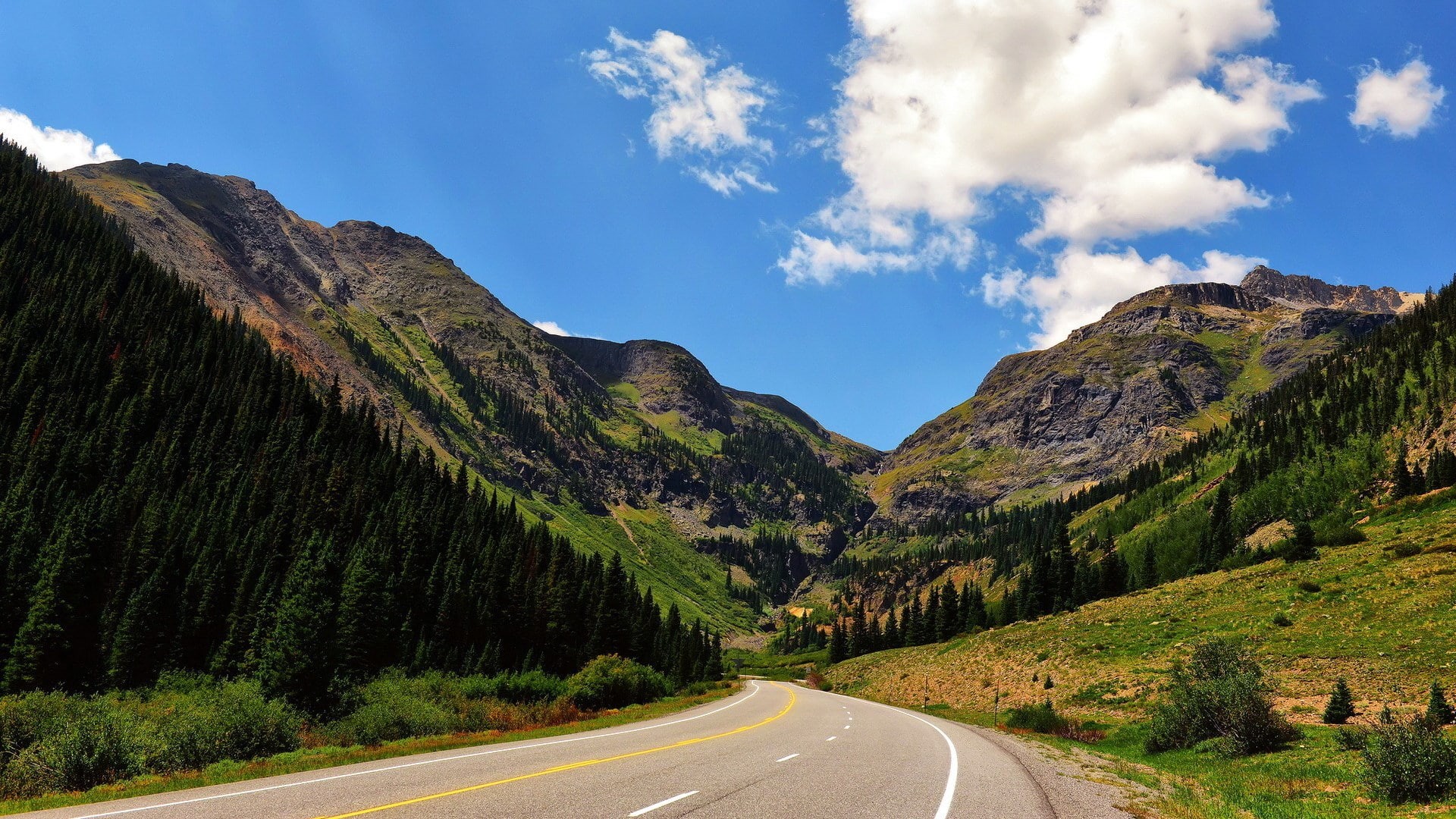 1080P, beauty in nature, the way forward, scenics - nature, mountain, environment, transportation, direction, tree, tranquil scene, plant, cloud - sky, HD Wallpaper