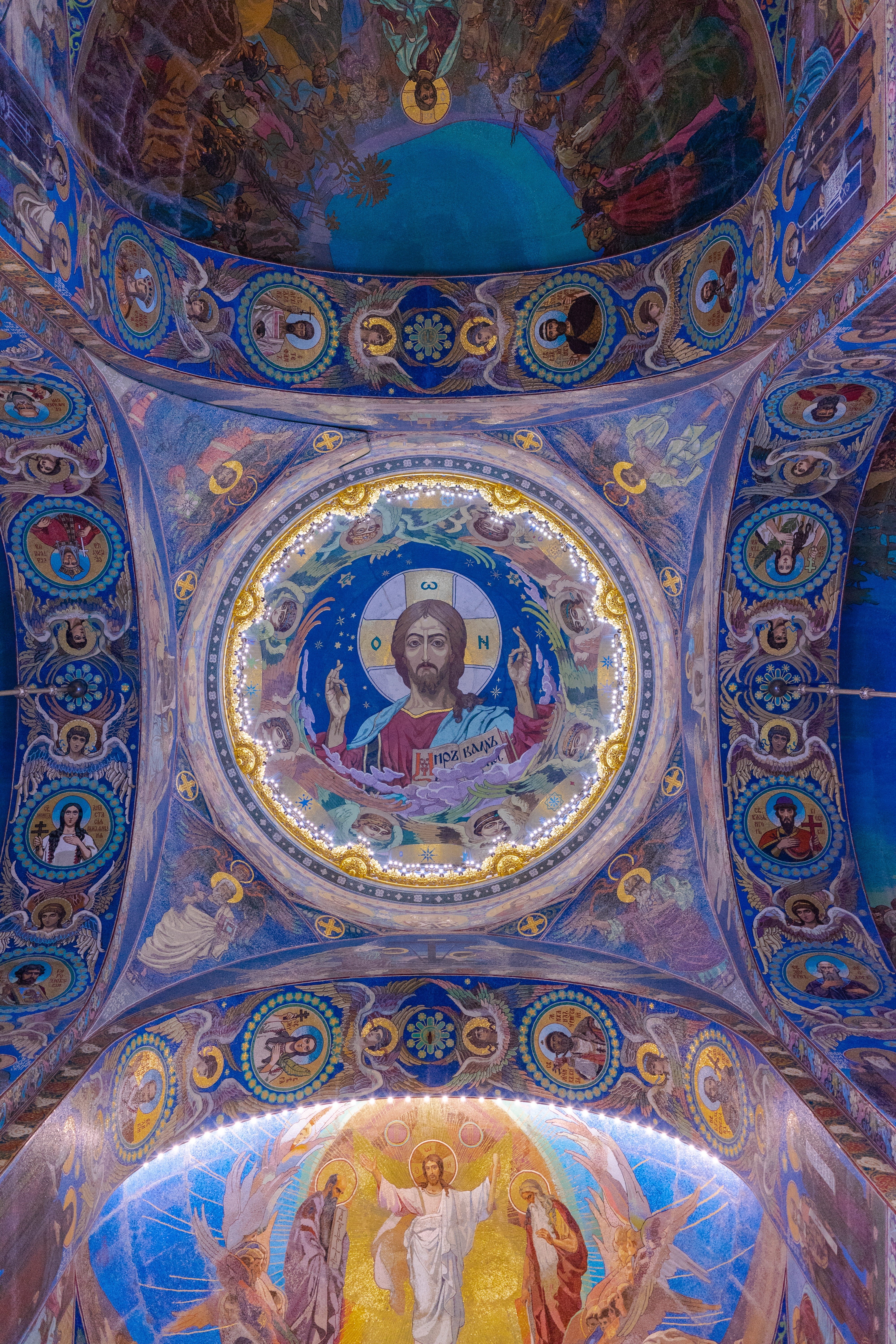 blue, ornate, sony ilce-7m2, building, mural, person, travel destinations, religion, spirituality, belief, painting, the church of the savior on spilled blood, Phone HD Wallpaper