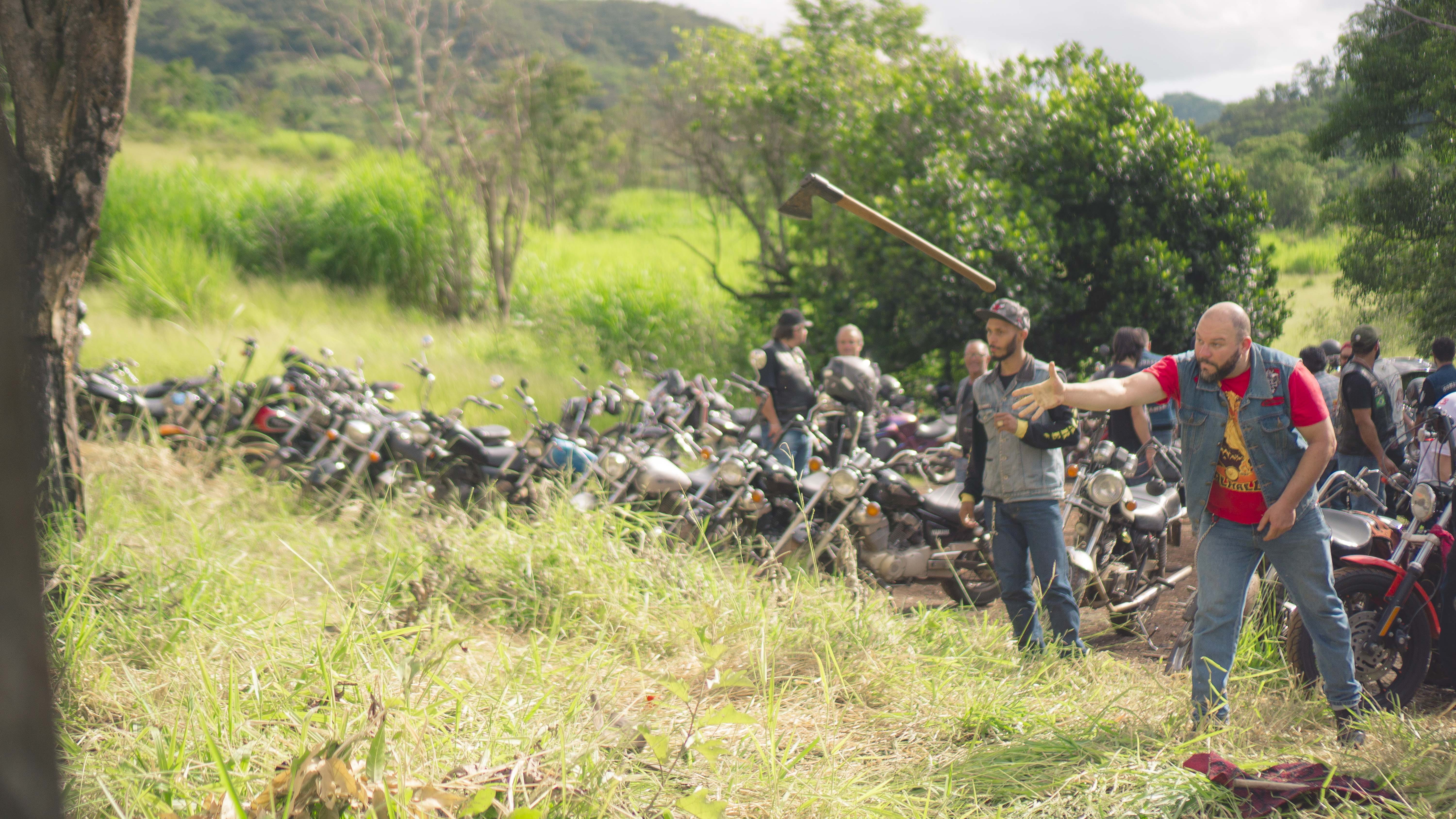brazil, event, harley davidson, young men, males, full length, biker event, lifestyles, biker, young adult, nature, serra negra, people, axe, scrambler, HD Wallpaper