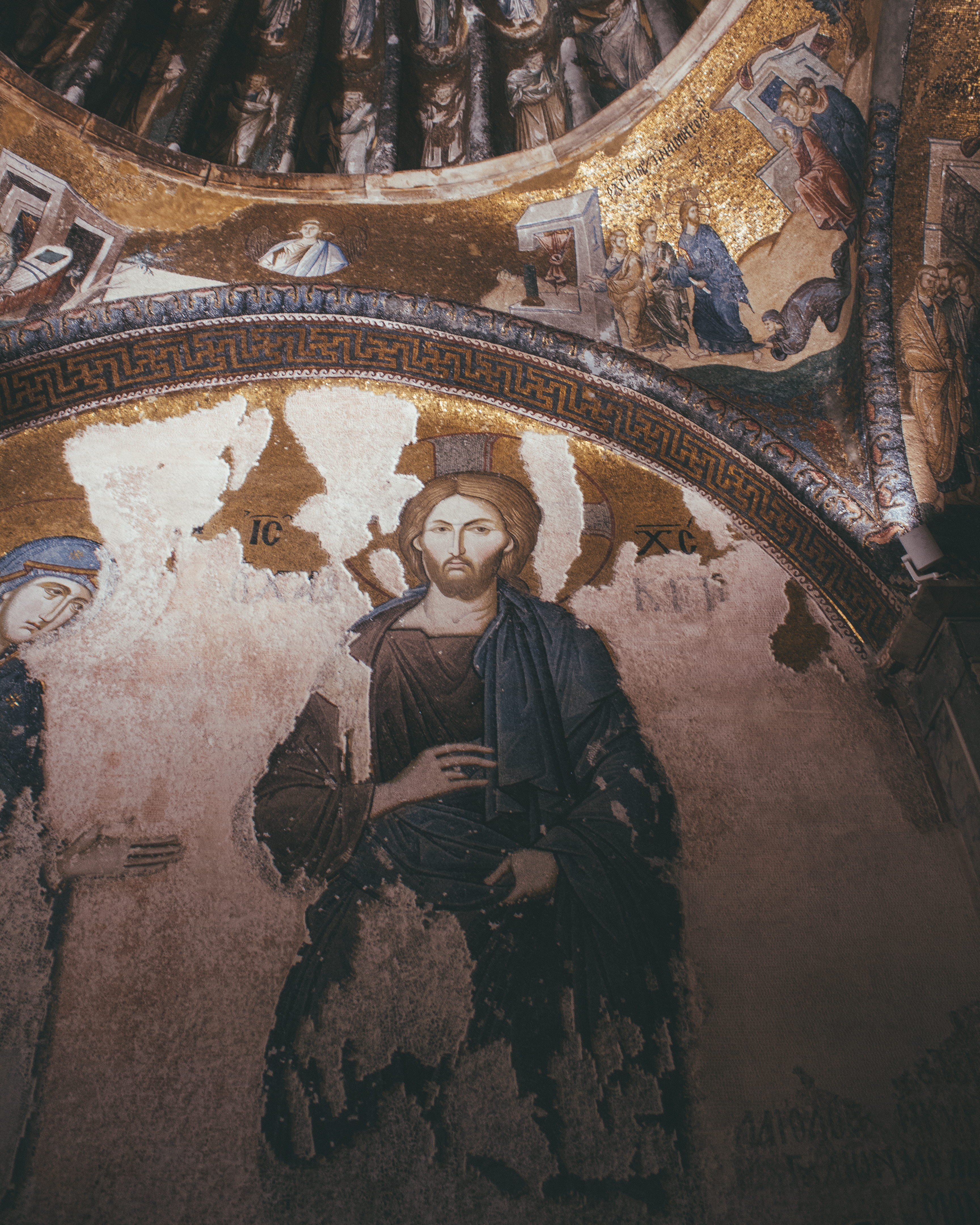 representation, place of worship, creativity, wear, portrait, the past, art, spiritual, 4K, wall art, painting, mural, pray, symbol, dome, inside, male likeness, Phone HD Wallpaper