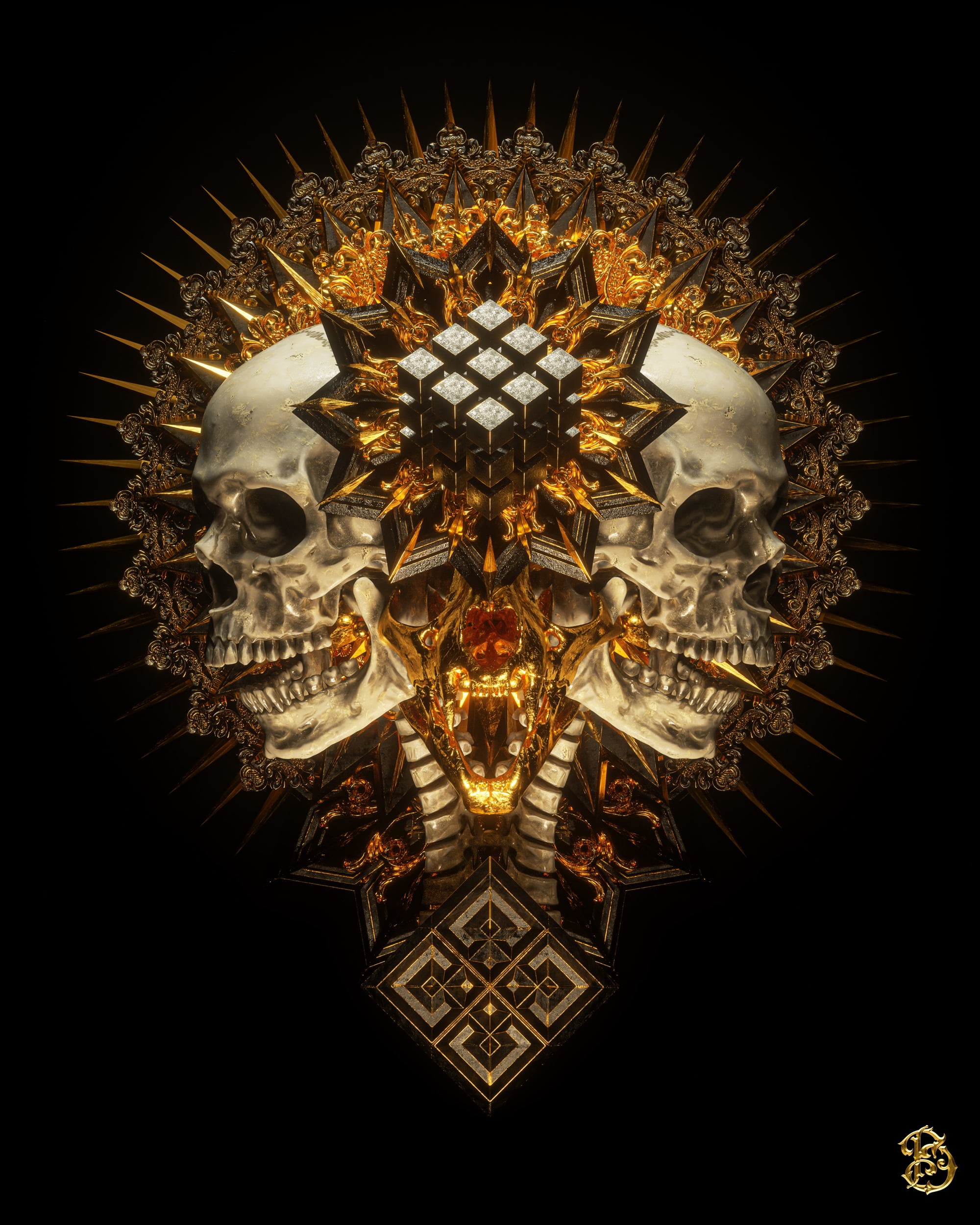 skull, death, gold, religion, dark, 1080P, billelis, Phone HD Wallpaper