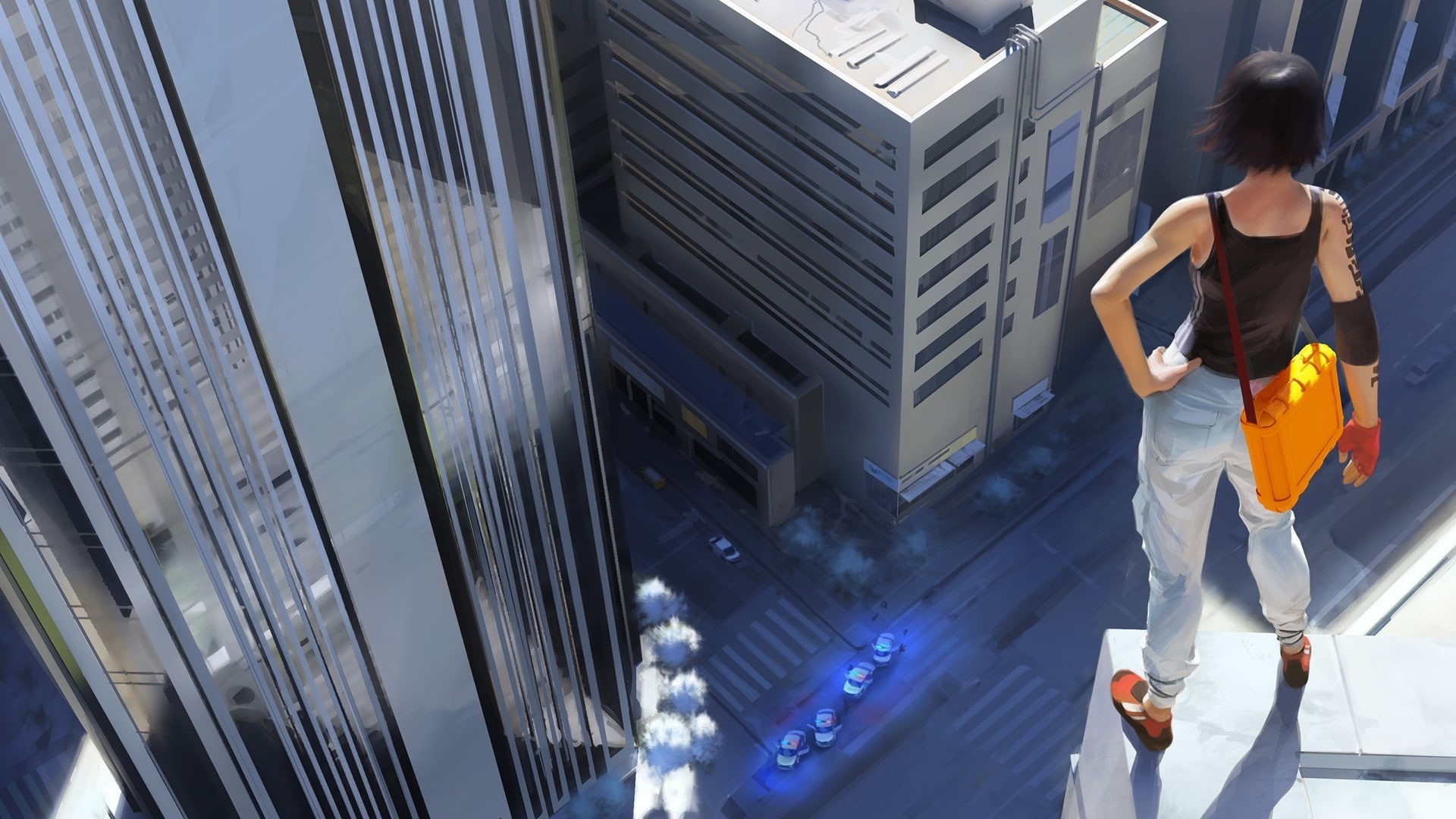Faith Connors, 1080P, women, building, city, street, Mirrors Edge, parkour, white, HD Wallpaper
