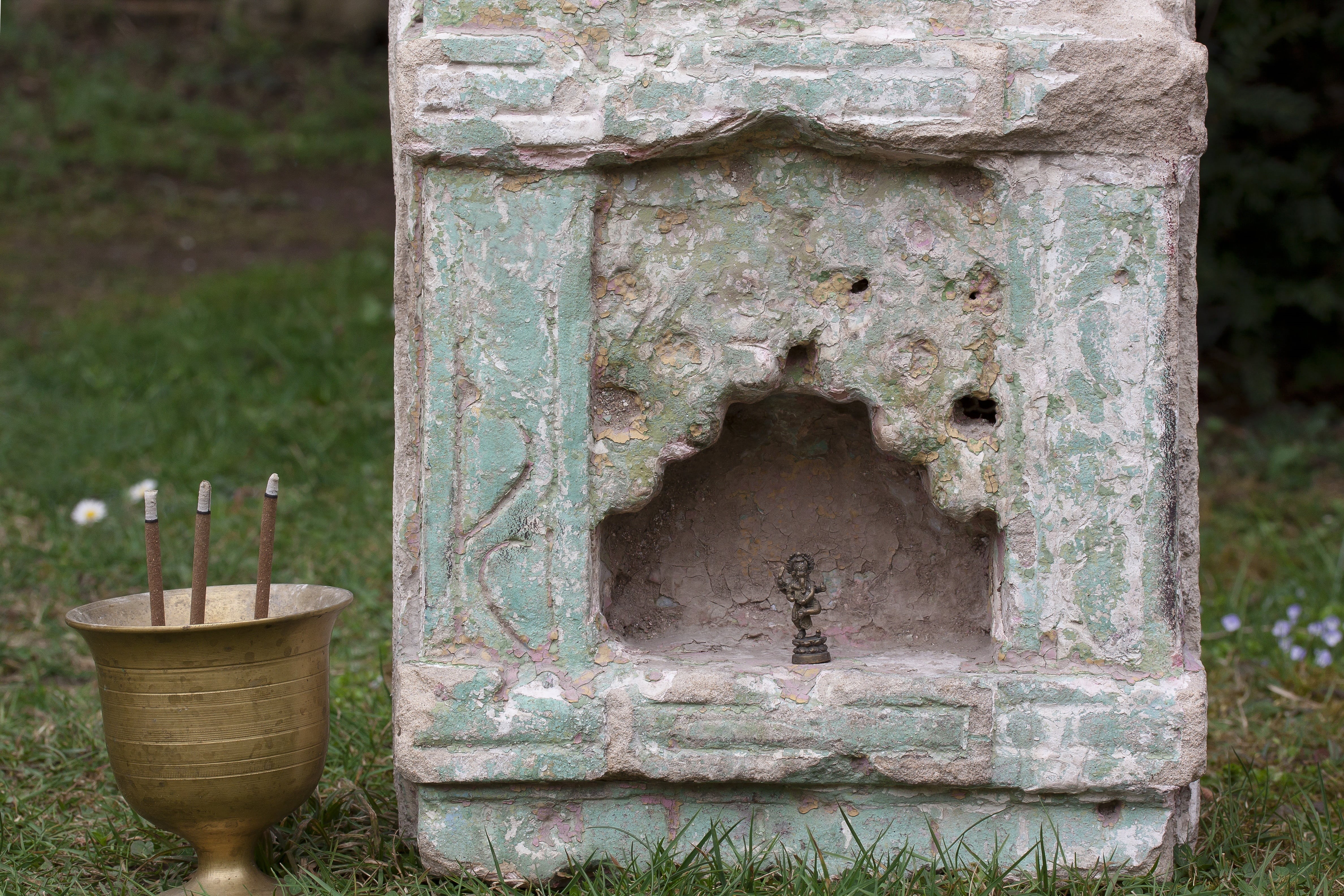 india, old, architecture, floral pattern, plant, flower, grass, 4K, cup, outdoors, altar, tree, hinduism, incense, nature, niche, craft, focus on foreground, HD Wallpaper