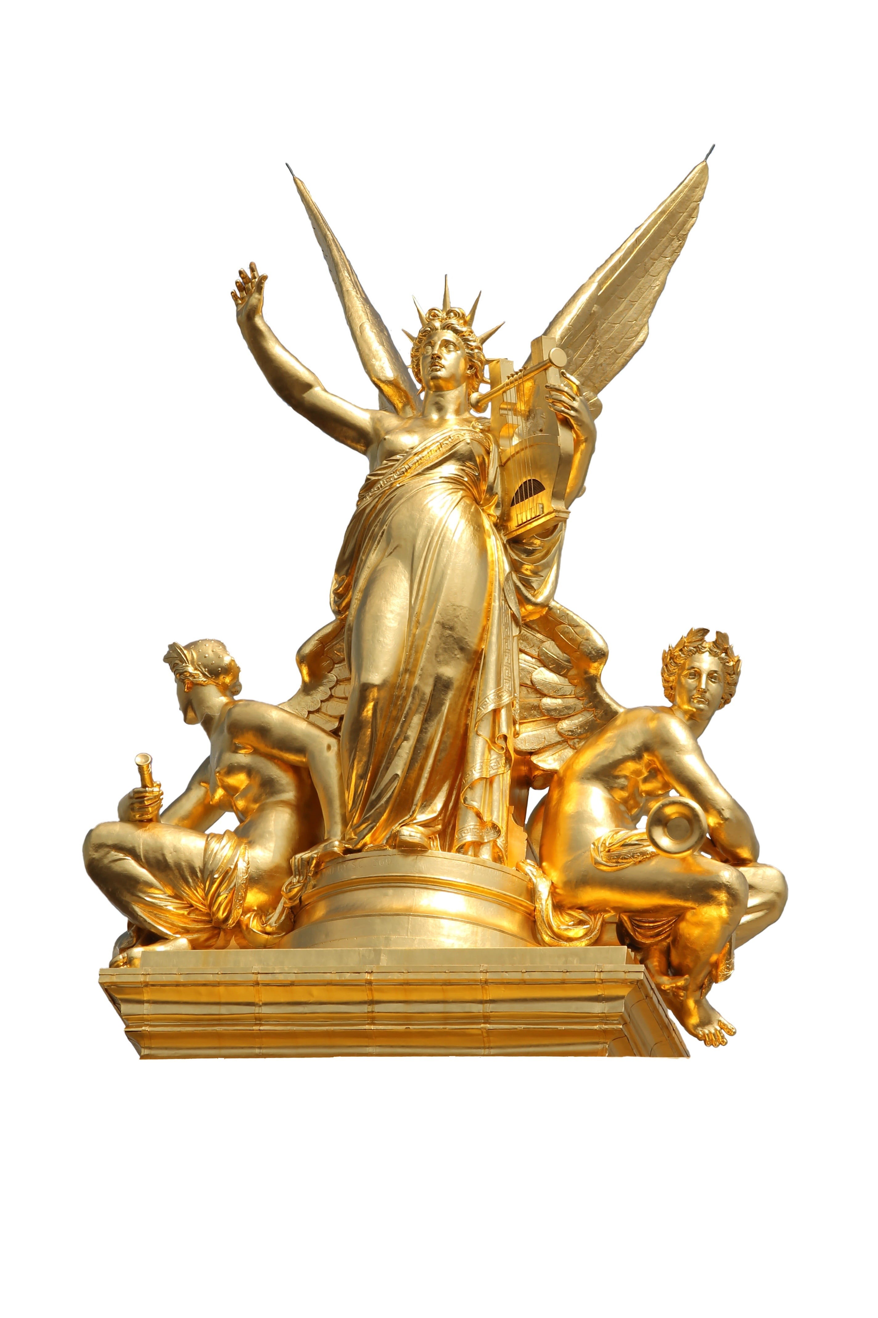 4K, architecture, no people, art and craft, angel, studio shot, noble, nobel, bronze, statue, creativity, wealth, the past, metal, gold, ornate, representation, Phone HD Wallpaper