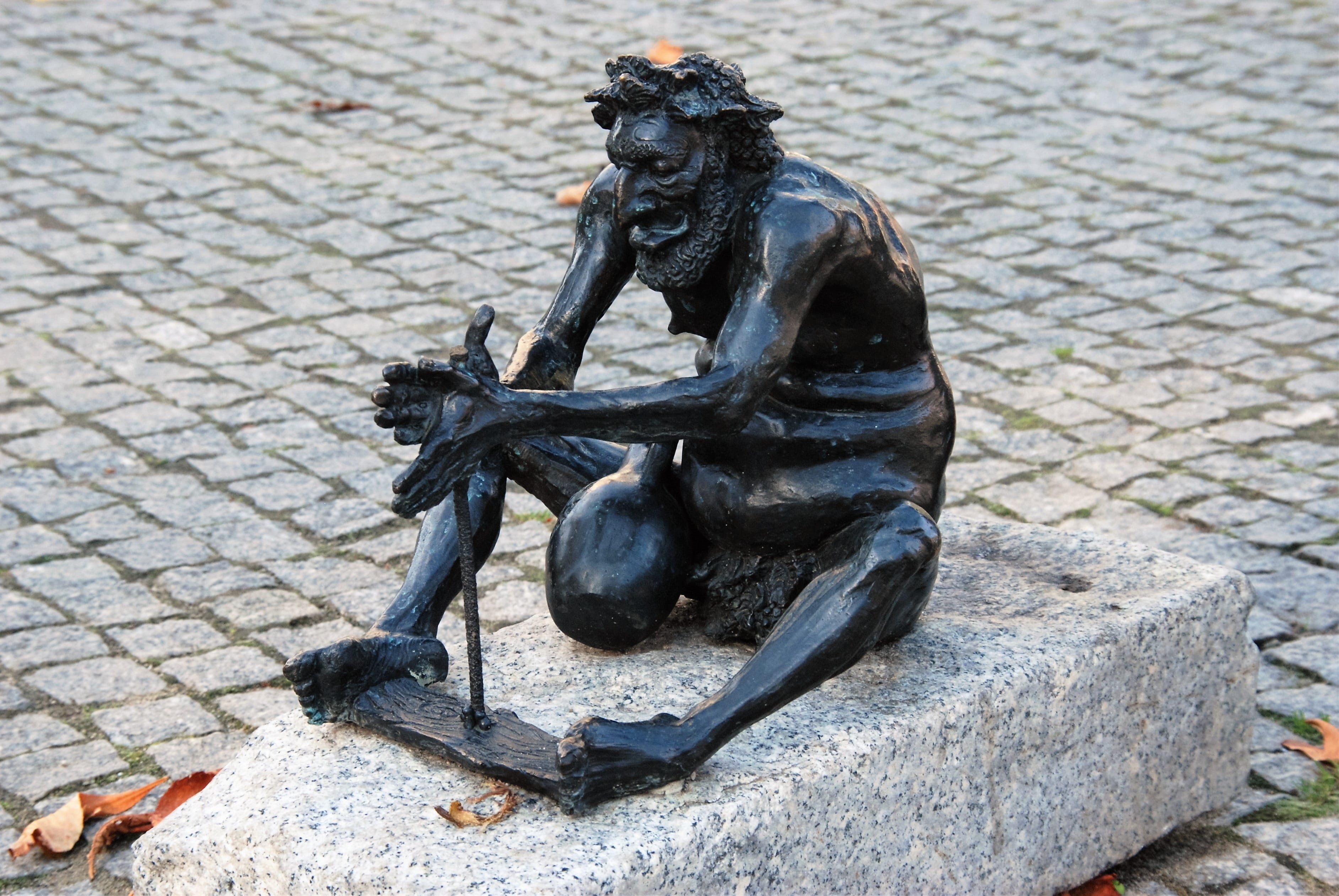 statue, craft, representation, animal wildlife, male likeness, paving stone, architecture, cobblestone, day, Image, close-up, art and craft, Bacchus, 2K, HD Wallpaper