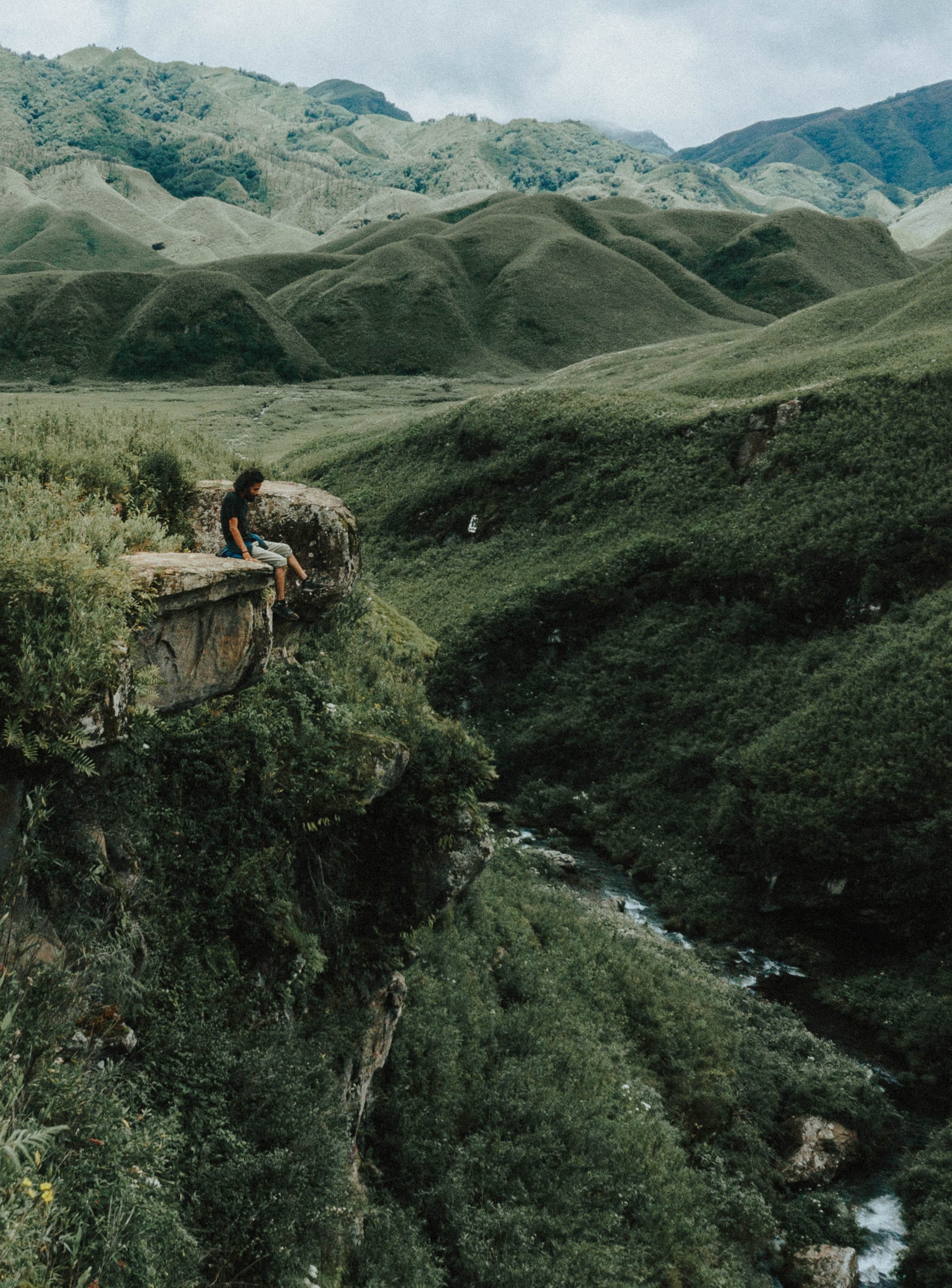 leisure activity, distance, landscape, scenics - nature, green, brook, cliff, one person, nagaland, greenery, creek, rock, non-urban scene, real people, Phone HD Wallpaper