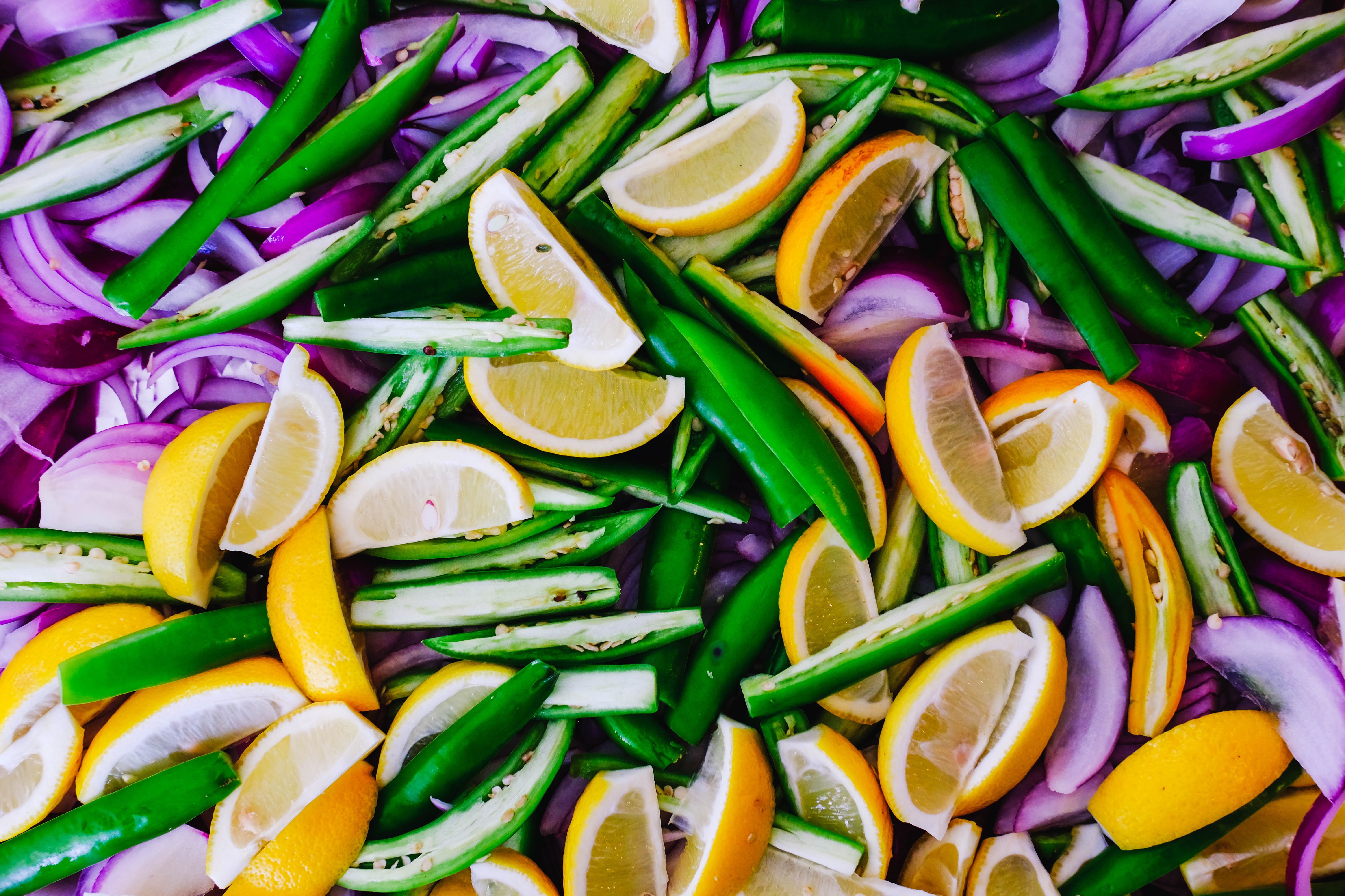 freshness, lemon, orange, multi colored, green, full frame, vegetable, close-up, food and drink, spicy, citrus fruit, choice, onion, spice, indian, food, HD Wallpaper