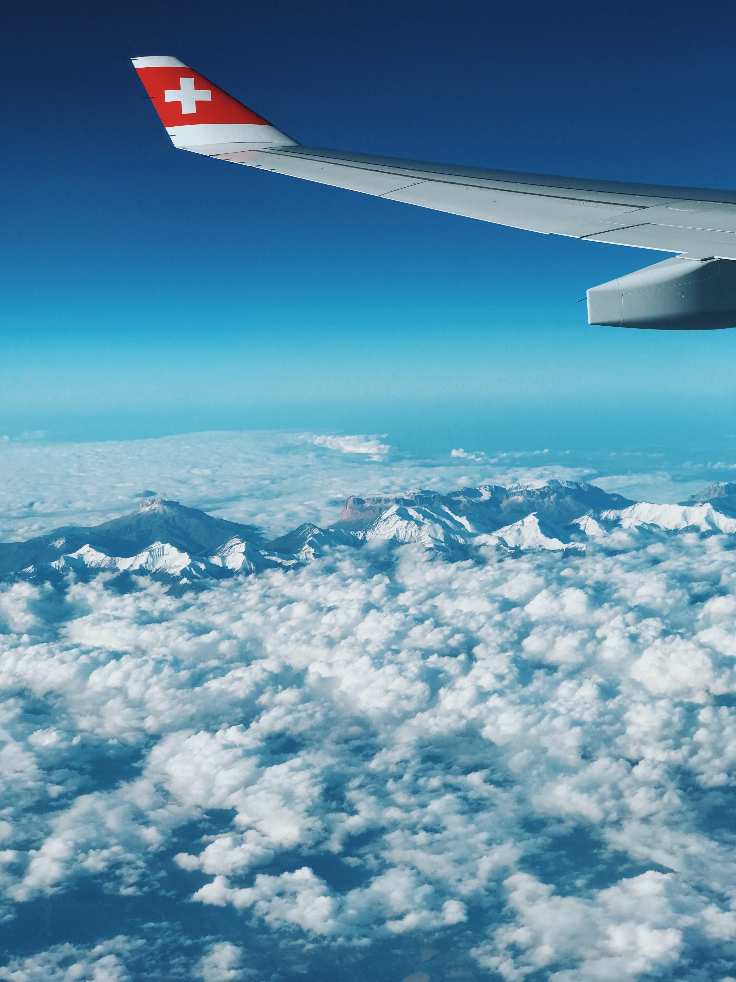 swiss, aerospace industry, scenics - nature, fluffy, no people, gray, cloud, aerial view, blue, clouds, plane, wing, environment, indium, sky, transportation, Phone HD Wallpaper