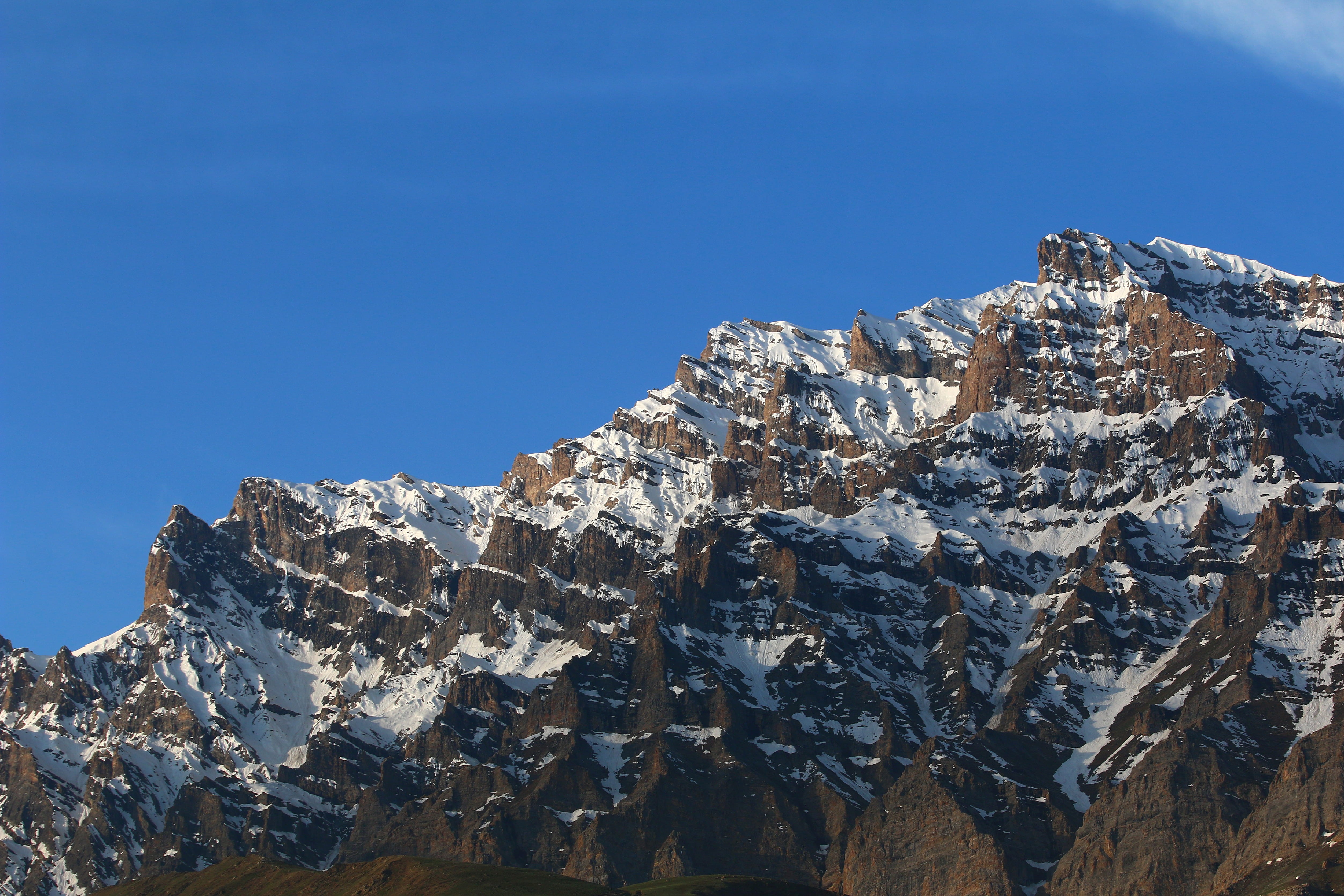 no people, mountain, clear sky, trip, mountain peak, day, scenics - nature, 4K, cold temperature, nature, ladakh, vkan, winter, solid, blue, peak, sky, HD Wallpaper