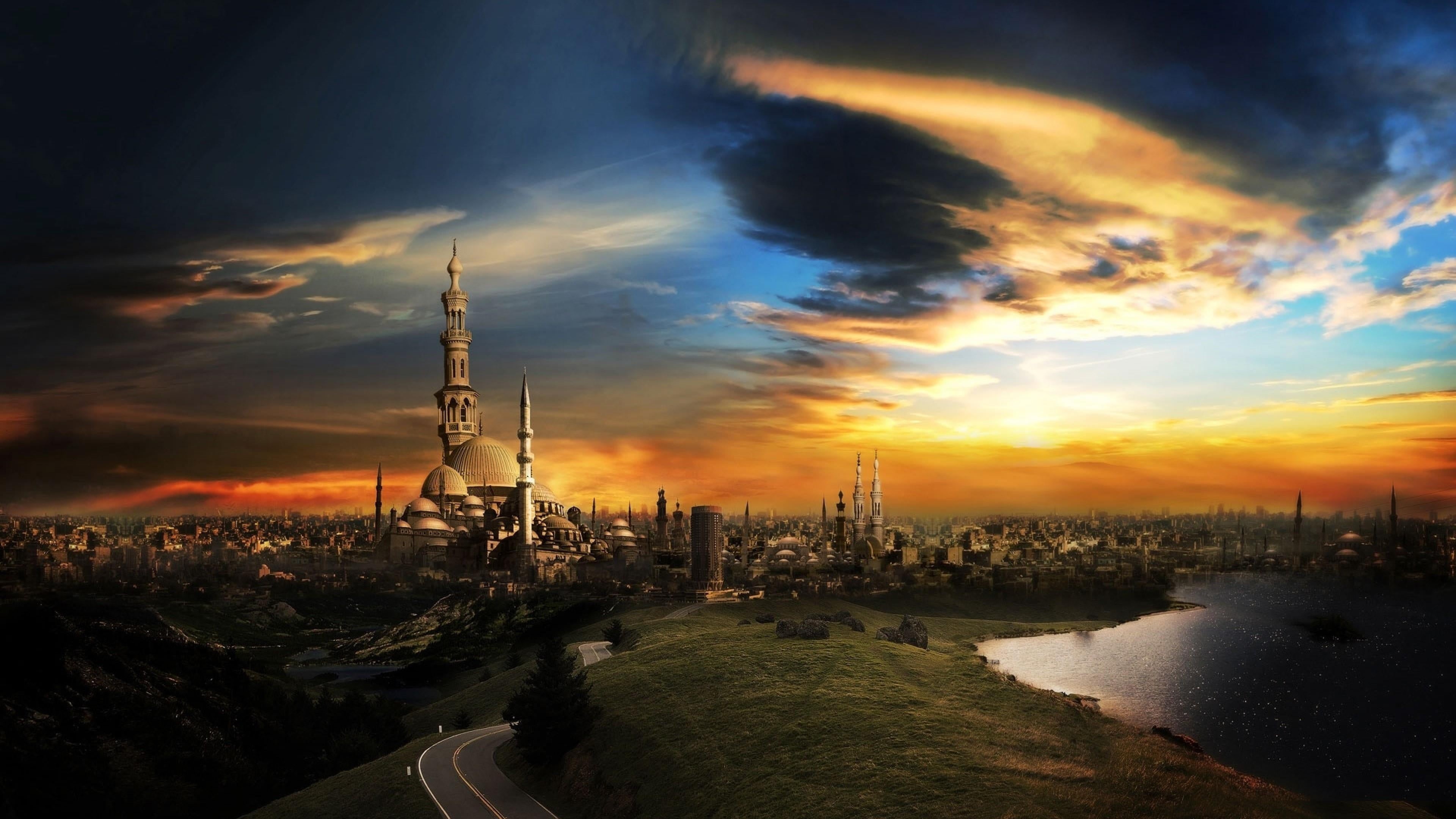 office building exterior, afterglow, travel destinations, connection, history, minaret, no people, city, architecture, cloud - sky, building, tall - high, HD Wallpaper