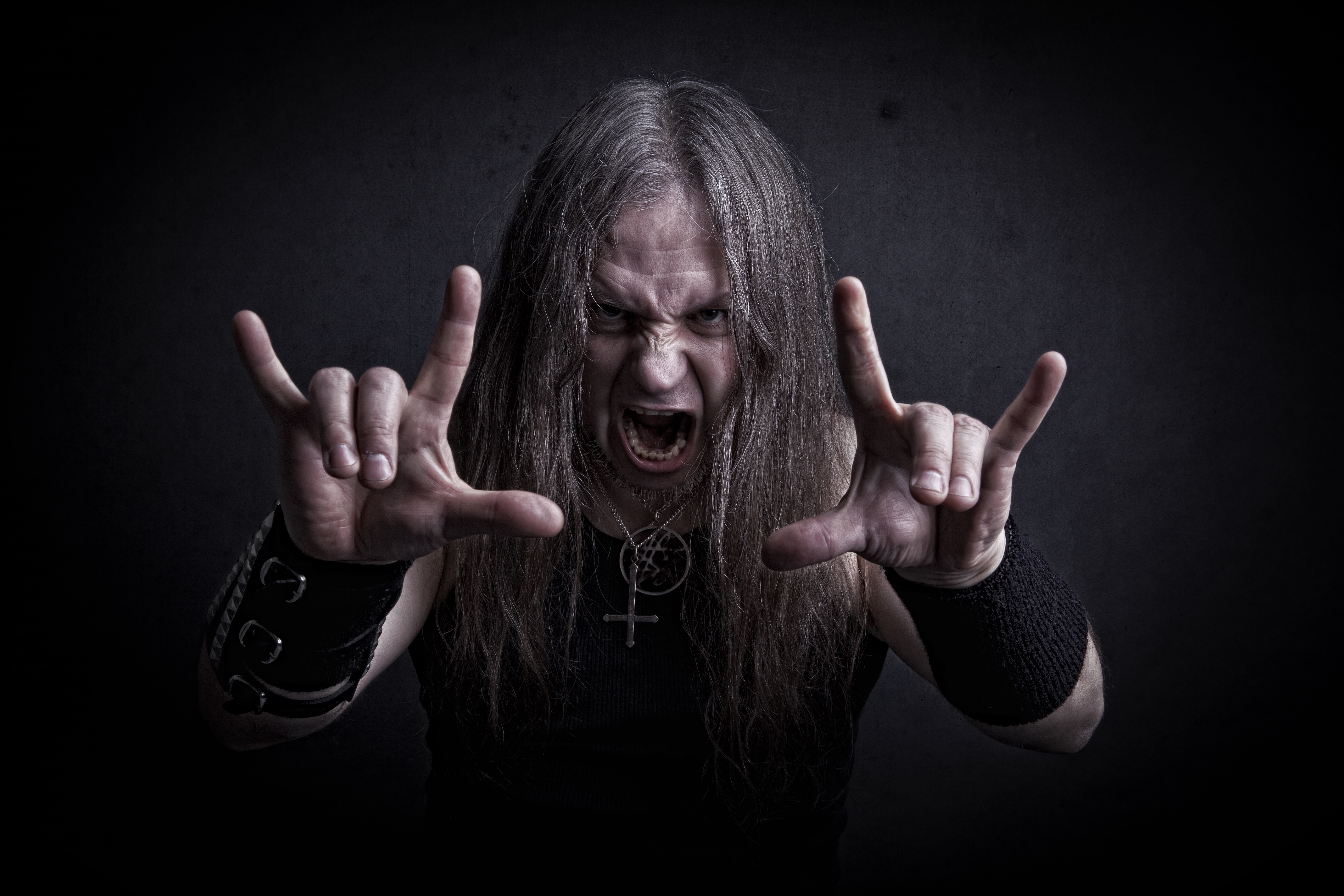 ILY sign, horror, roar, studio shot, metal band, aggression, black background, rock, emotion, guitarist, 5K, rock bands, human body part, front view, musician, HD Wallpaper