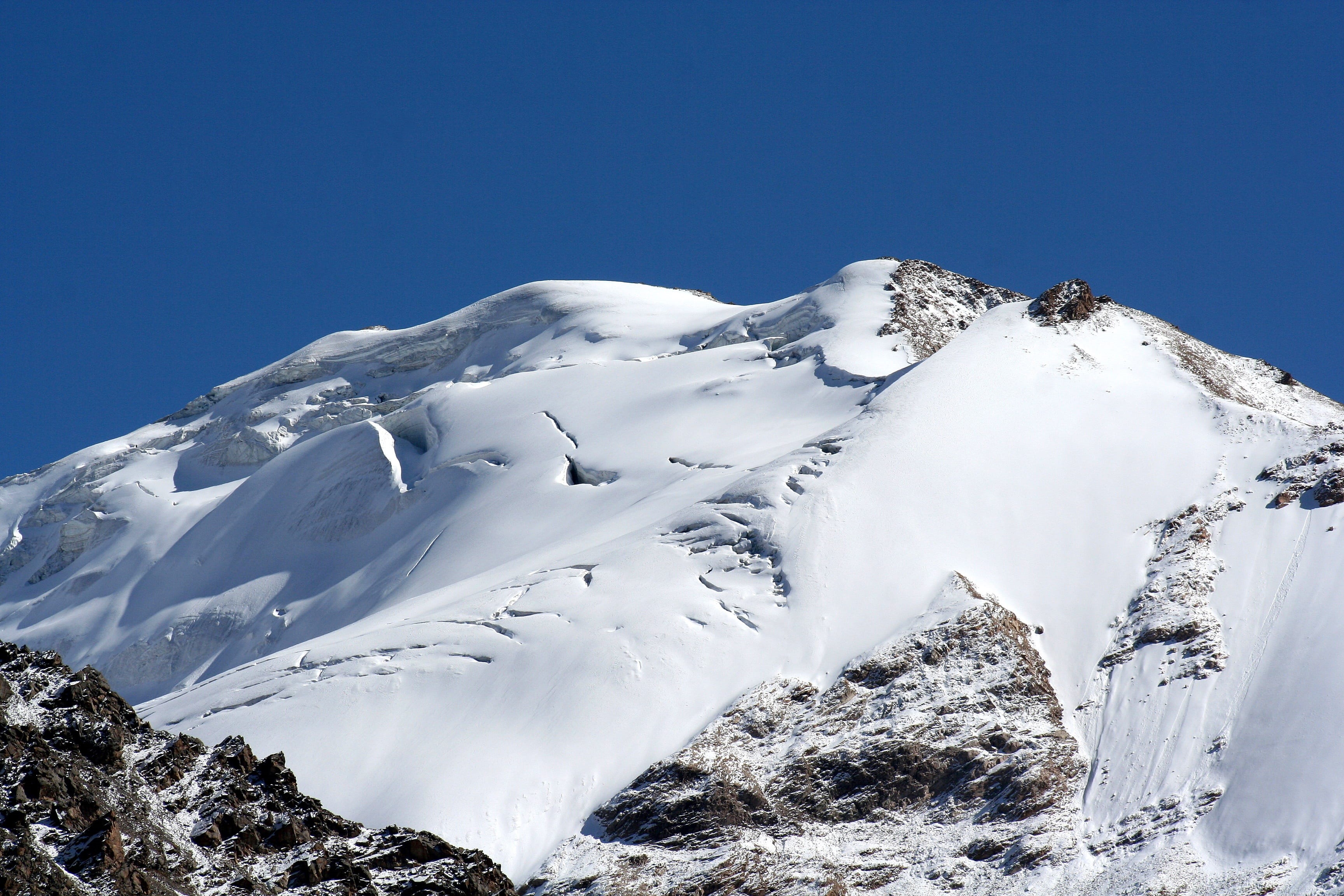 no people, snowcapped mountain, 2K, winter, mountain peak, landscape, mountain, white color, sport, environment, beauty in nature, kazakhstan, sky, tianshan, HD Wallpaper