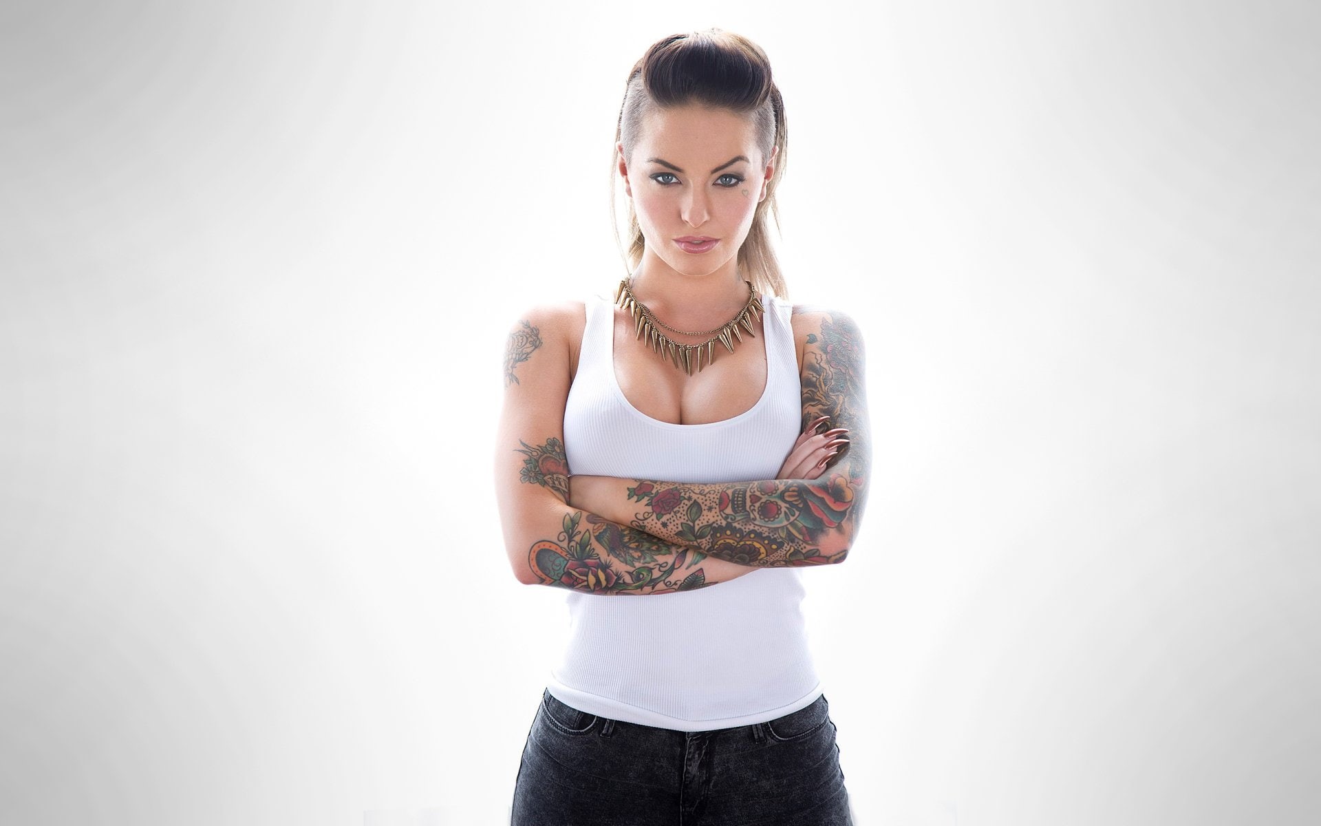 Adults, 1080P, Christy Mack, Brunette, Model, Blue Eyes, Woman, Short Hair, Tattoo, HD Wallpaper