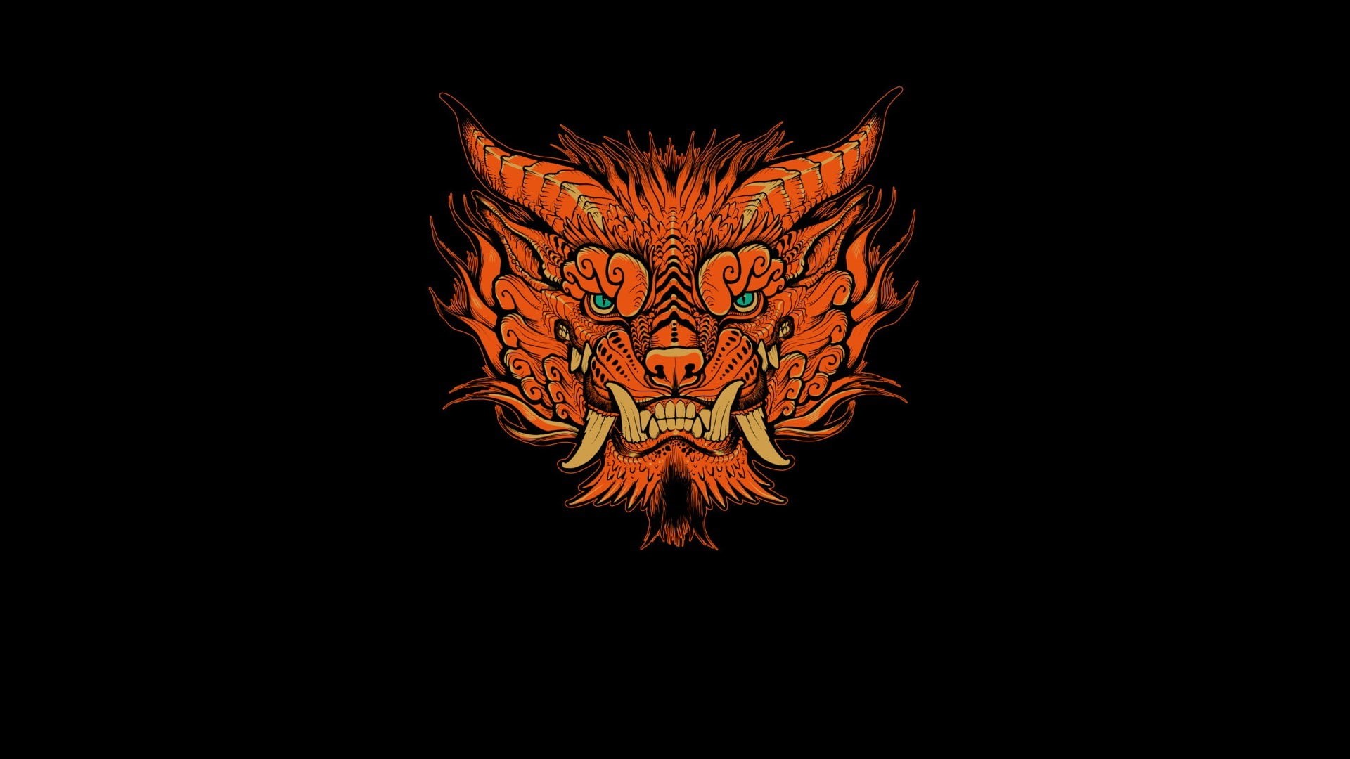 dragon, black background, minimalism, copy space, animal, orange color, night, craft, dark, tribal, close-up, no people, creativity, cut out, HD Wallpaper