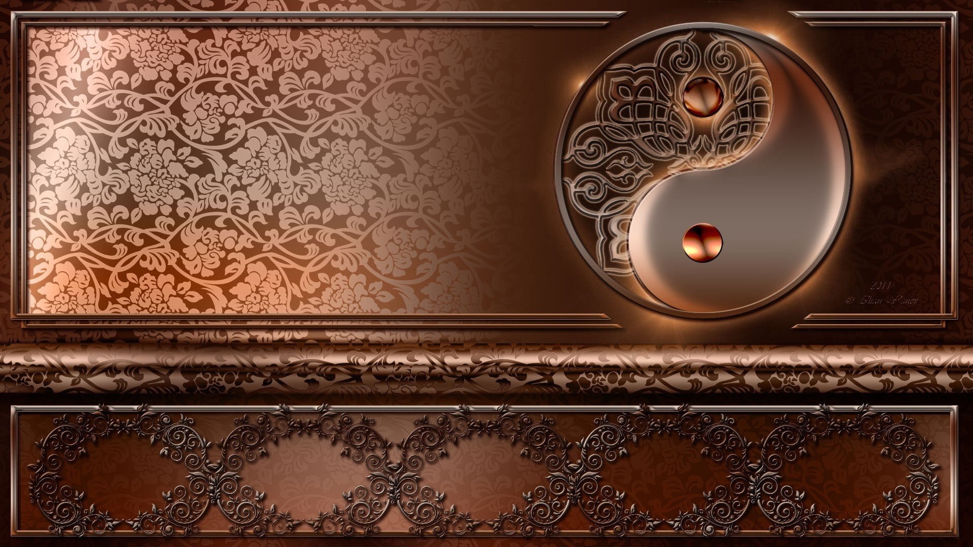 floral pattern, Yin and Yang, craft, creativity, electric lamp, 1080P, decoration, still life, ornate, illuminated, wood - material, digital art, candle, HD Wallpaper