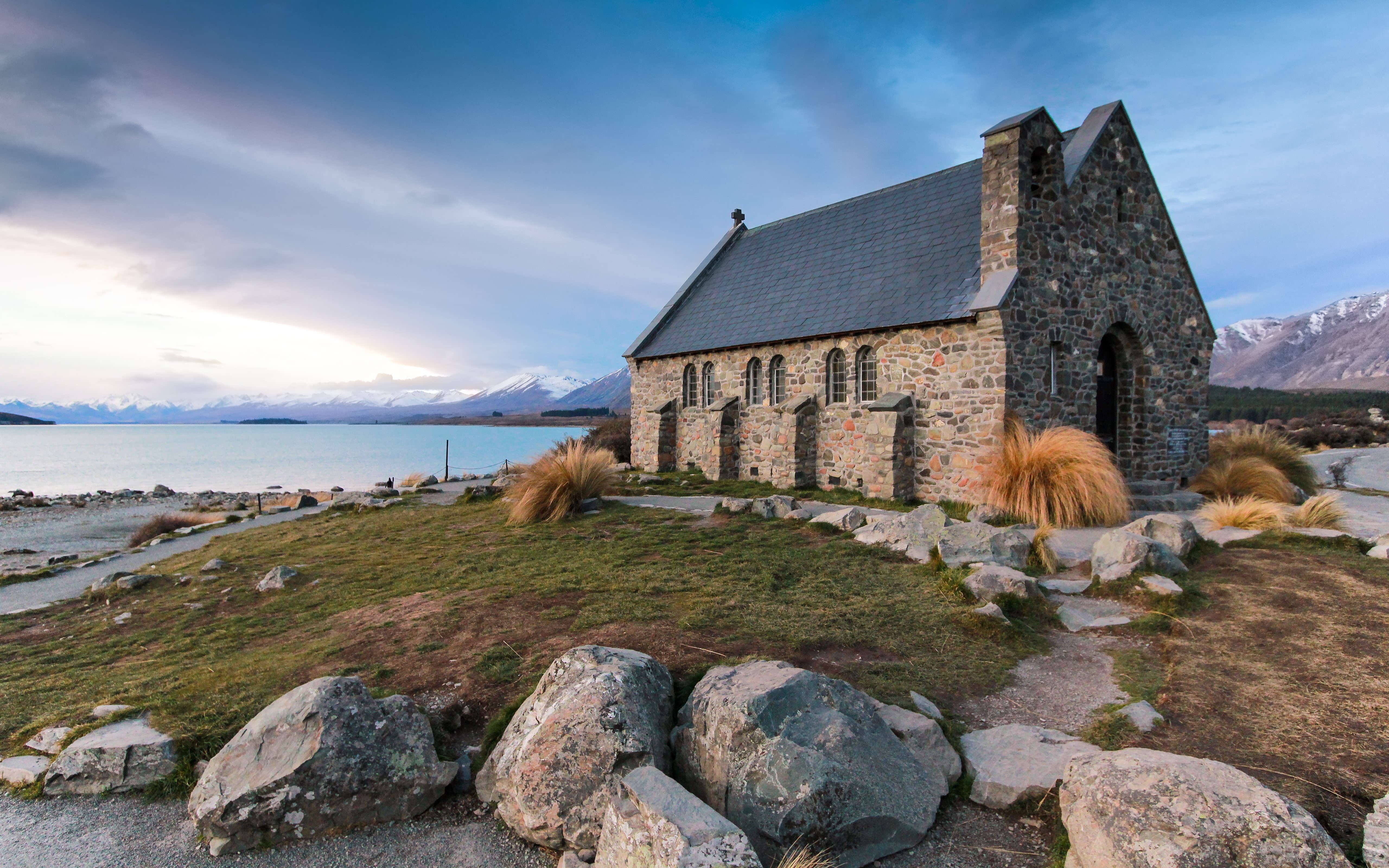 building exterior, laketekapo, shepherd, rock, newzealand, architecture, land, good, pets, no people, water, church, churches, scenics - nature, beauty in nature, HD Wallpaper