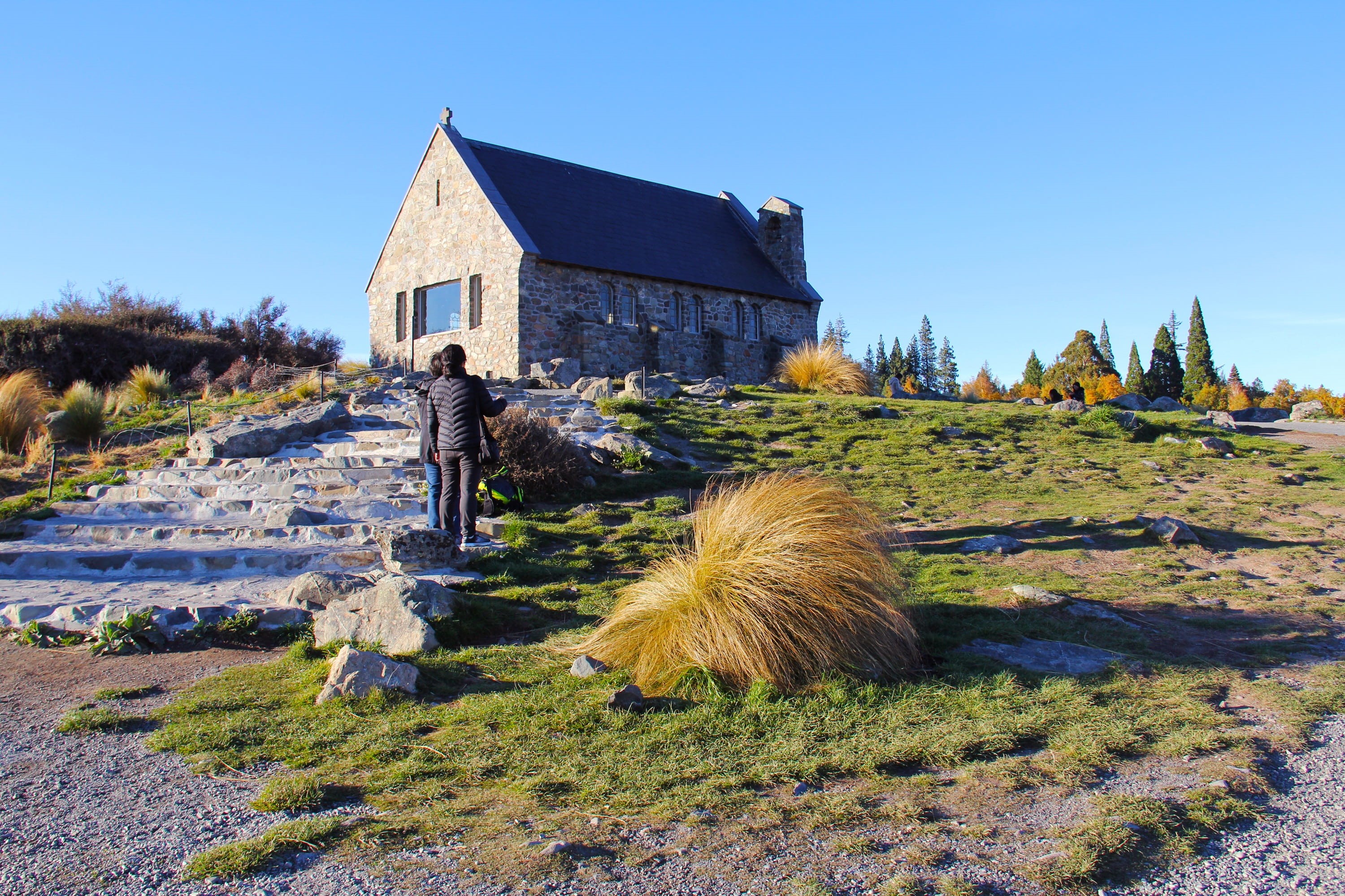 Church Of The Good Shepherd, Lake, nature, church, lake tekapo, cold, rural scene, clear sky, building exterior, house, sky, land, solid, autumn leaves, HD Wallpaper