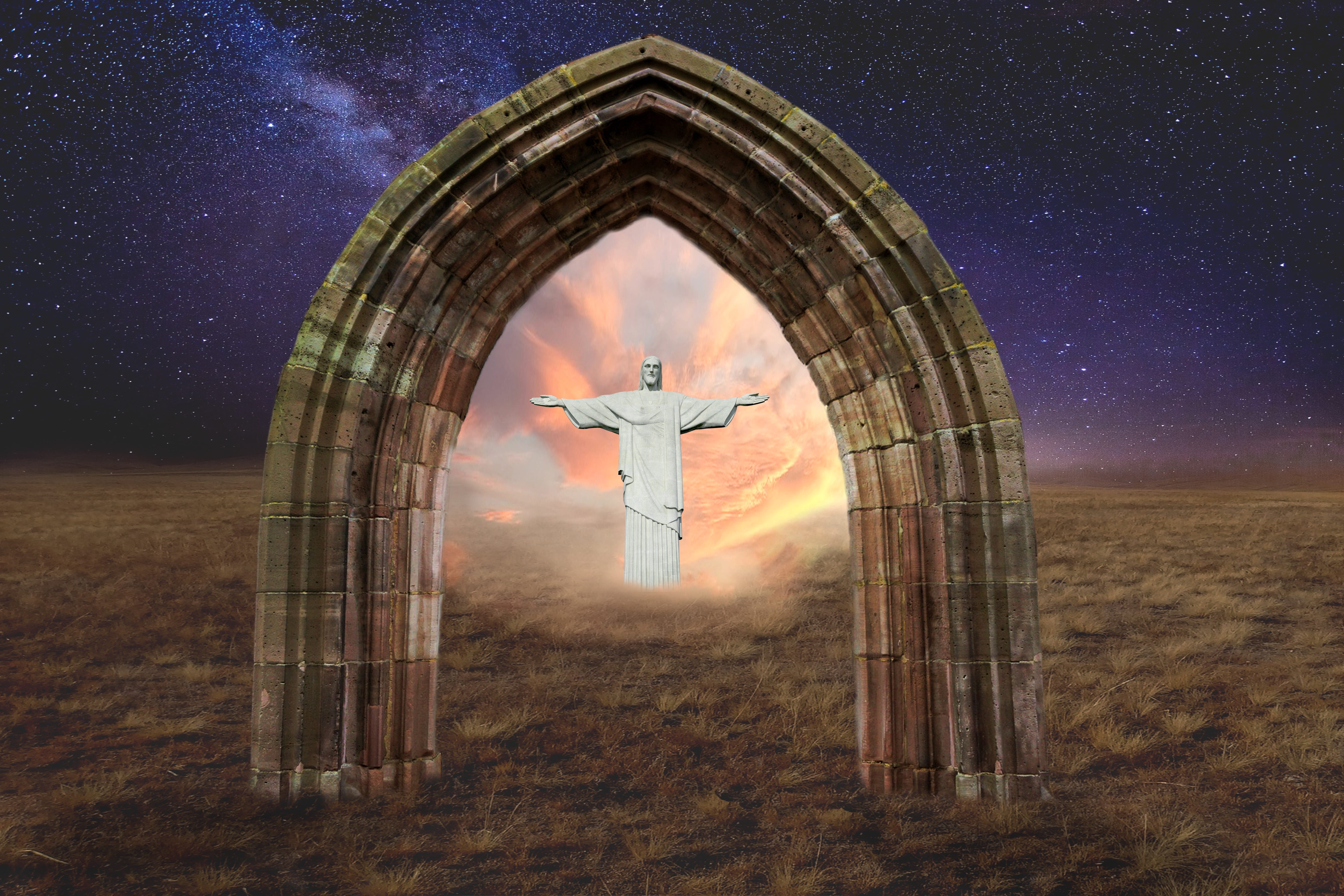 composing, land, christ, star - space, nature, jesus christ, no people, hope, 5K, rest, built structure, religion, sky, at night, peaceful, architecture, HD Wallpaper