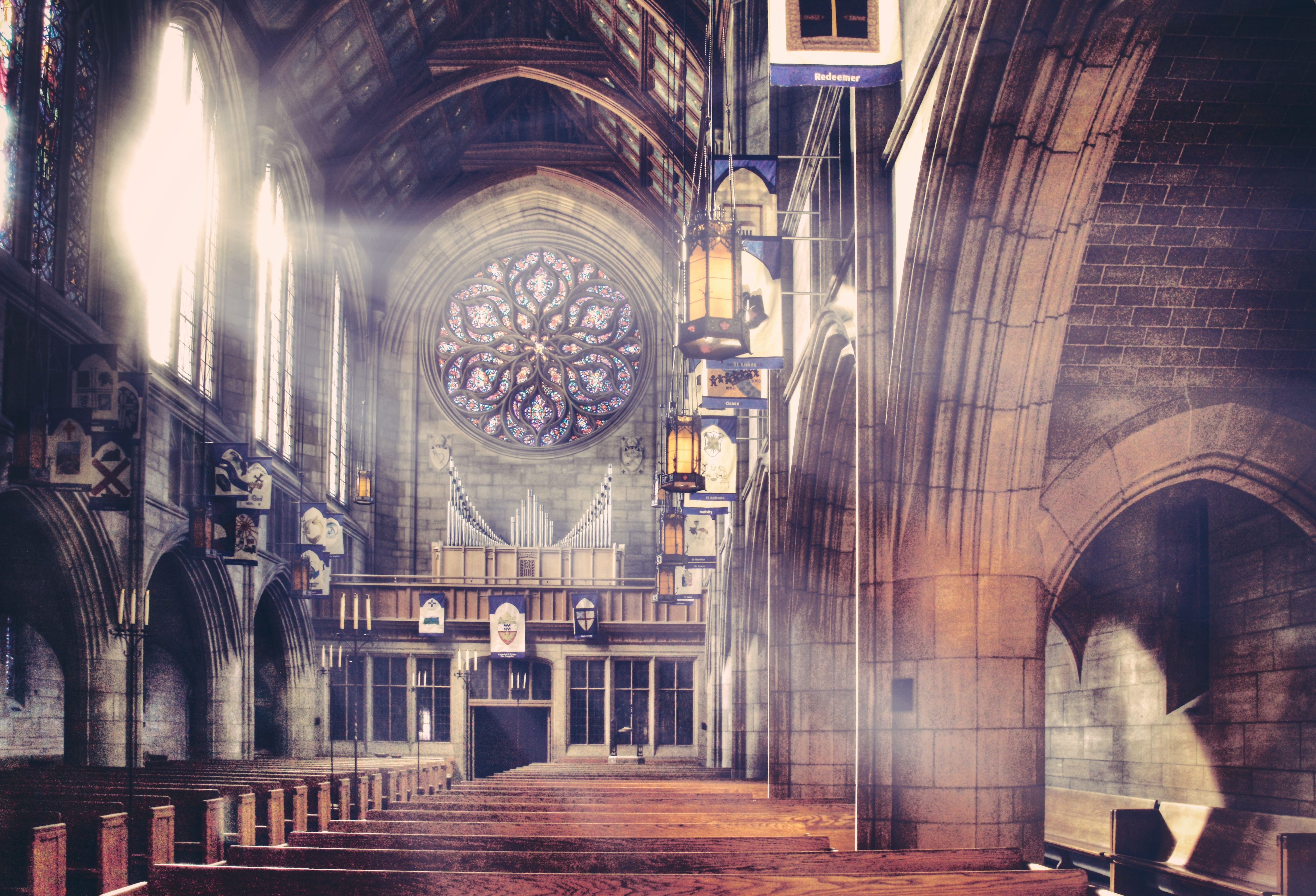 holy spirit, night, glass, worship, holy, old, retro, concrete, pew, christian, spirituality, sacred, architecture, altar, building exterior, arch, stained glass, HD Wallpaper