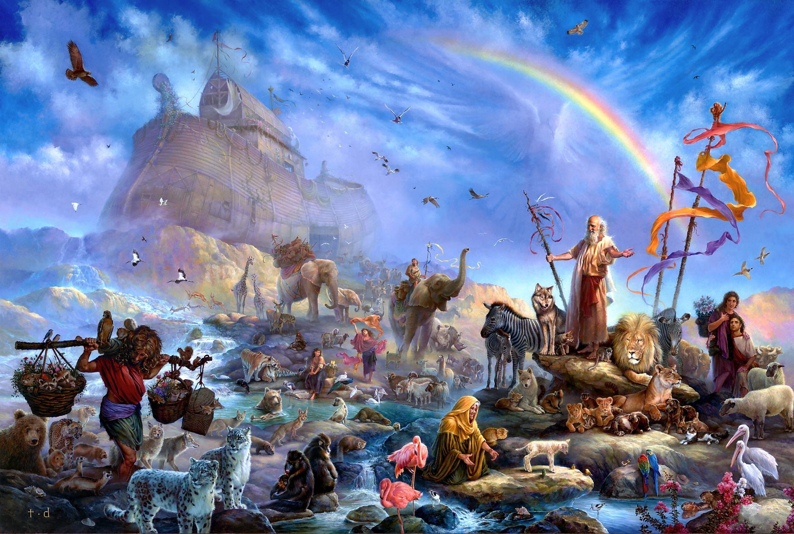 human representation, the ark, animals, religion, belief, nature, representation, no people, rainbow, painting, sculpture, outdoors, s, spirituality, art and craft, HD Wallpaper