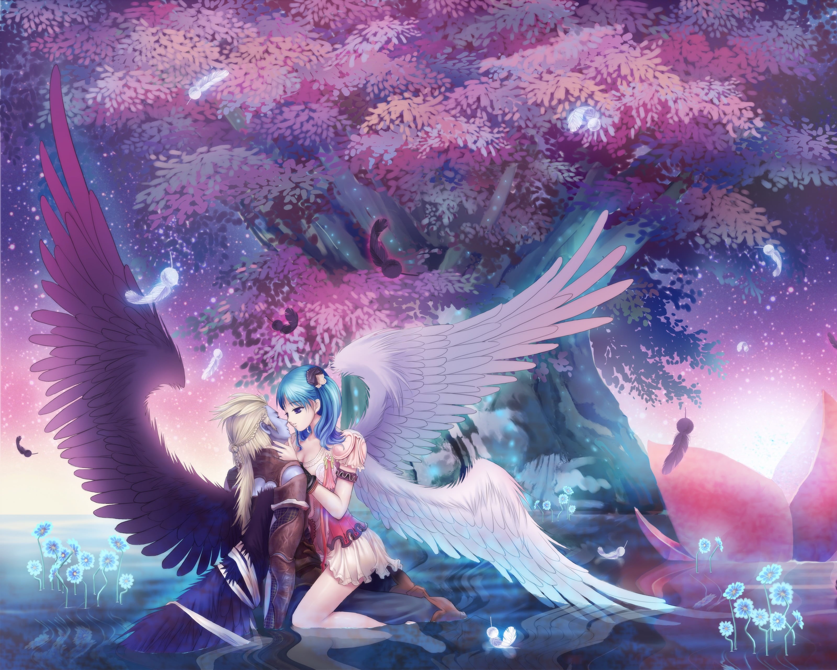 night, one person, multi Colored, festival, girl, decoration, wings, red, anime, real people, underwater, fantasy, animals in the wild, nature, 2K, sea, HD Wallpaper