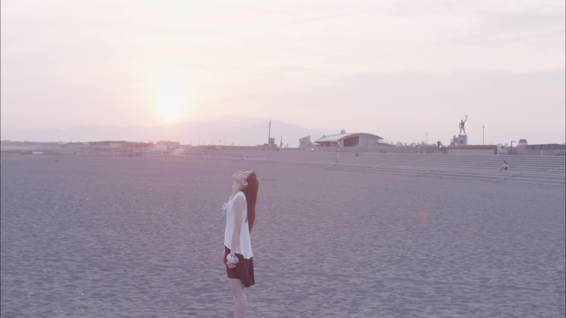 beach, standing, Nogizaka46, leisure activity, 1080P, Asian, sky, people, lens flare, lifestyles, rear view, land, women, nature, adult, full length, sunset, HD Wallpaper