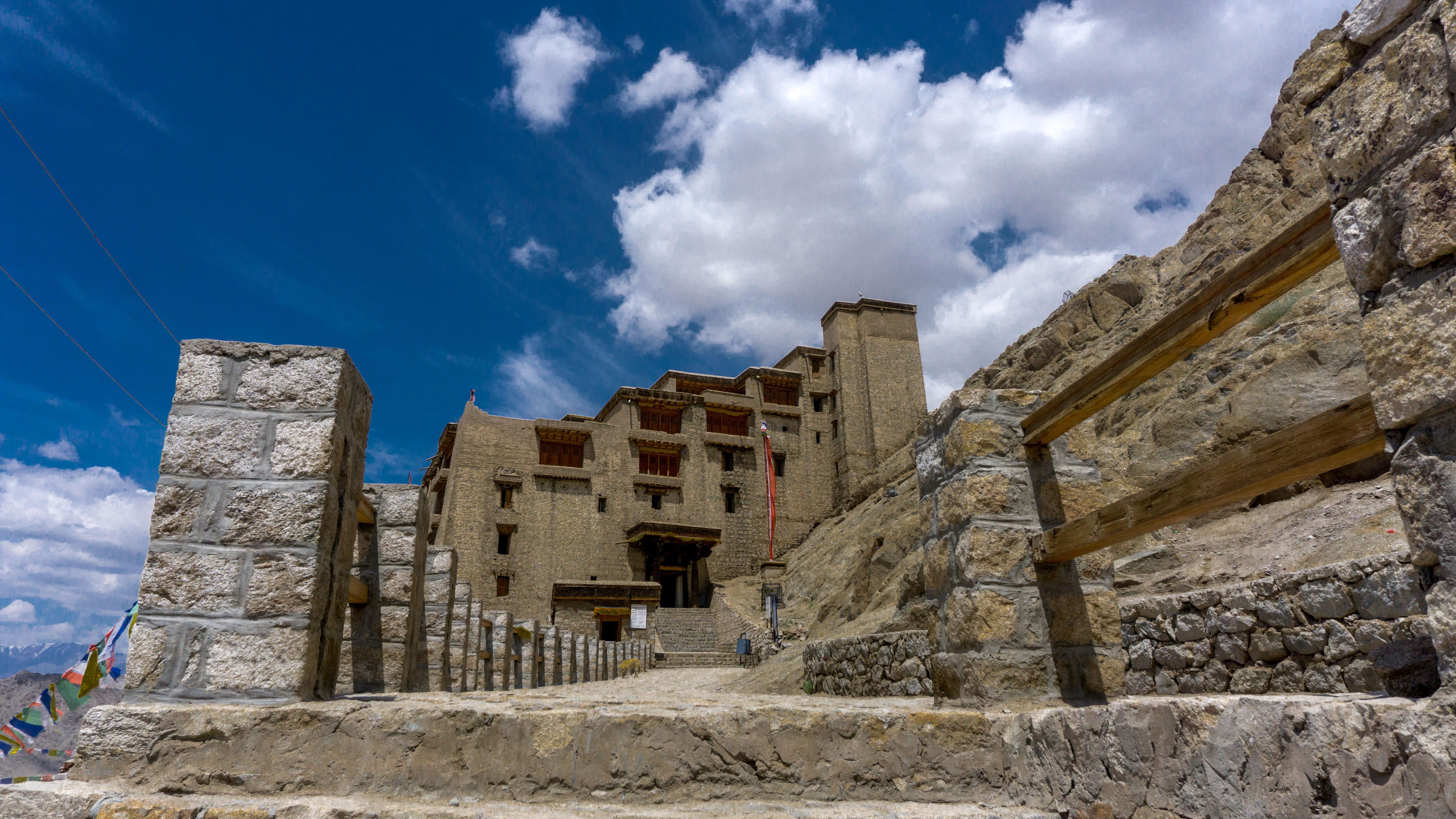 low angle view, 5K, old ruin, india, archaeology, leh palace, ancient civilization, outdoors, ancient history, history, leh, cloud - sky, sky, travel, HD Wallpaper