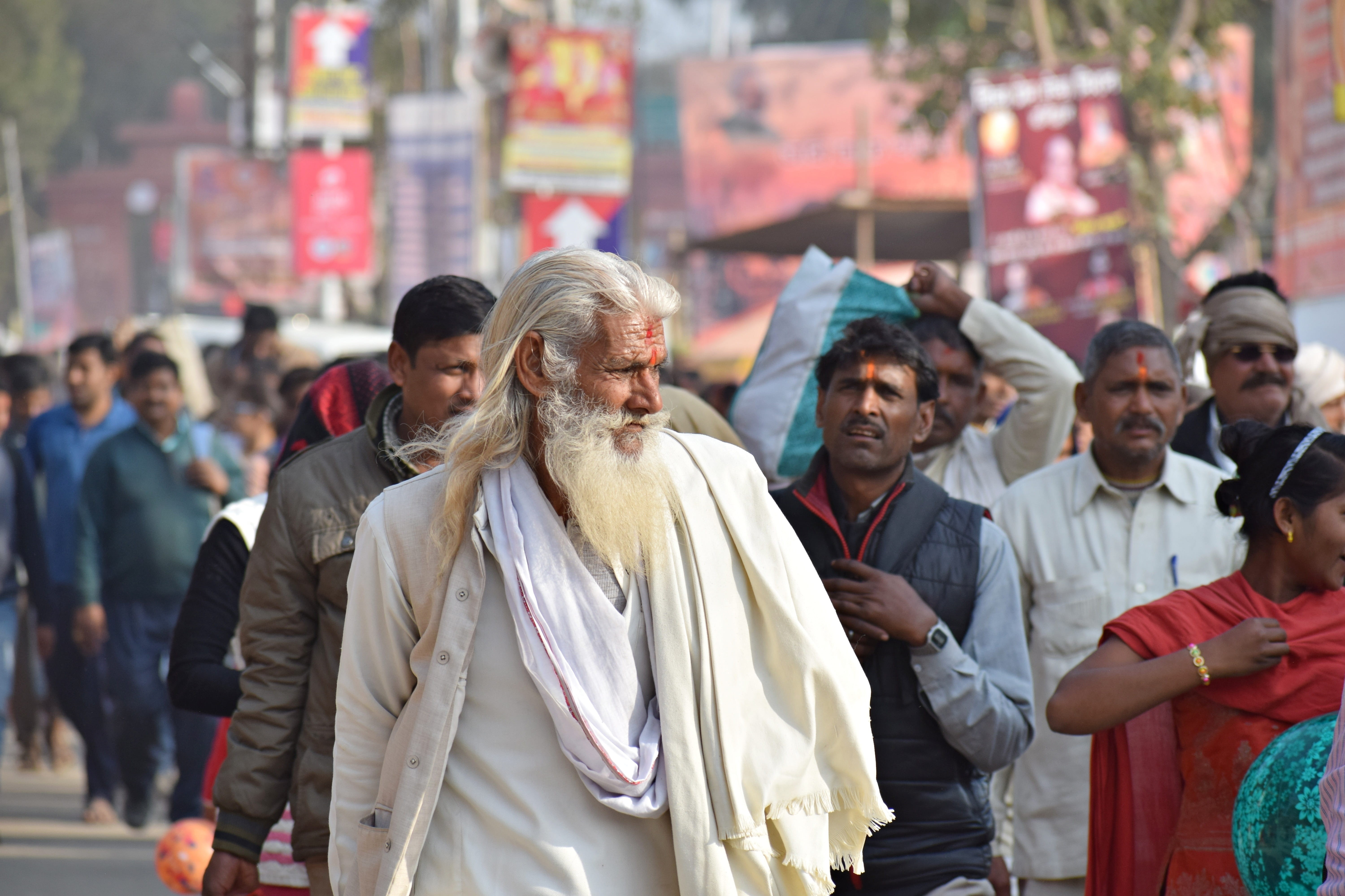 holy, women, 5K, portrait, adult, hinduism, human, religion, peace, spiritual, men, lifestyles, market, focus on foreground, street, spirituality, god, HD Wallpaper