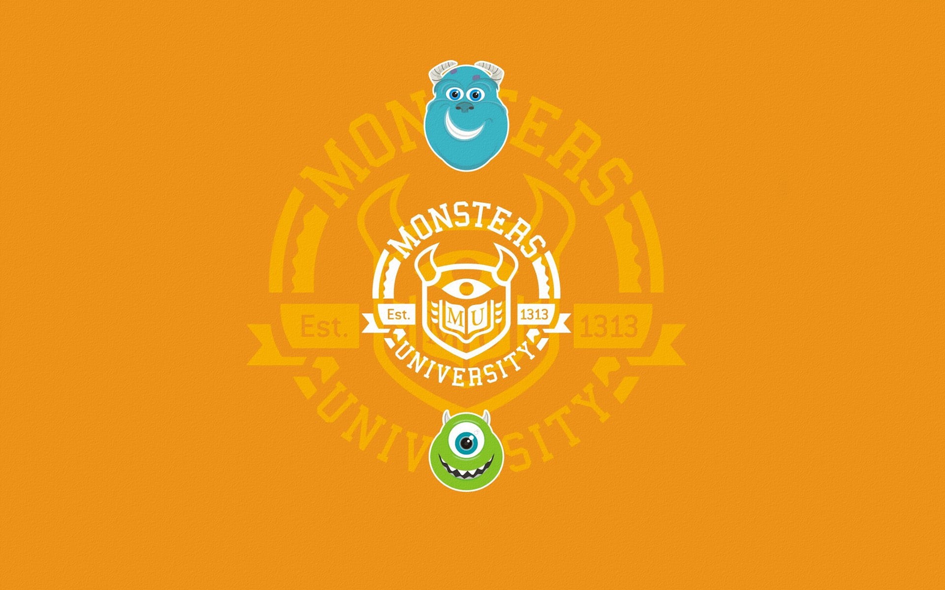 clock, Monsters Inc., wall - building feature, circle, creativity, 1080P, yellow, multi colored, colored background, Inc., Monsters, orange color, monster, HD Wallpaper