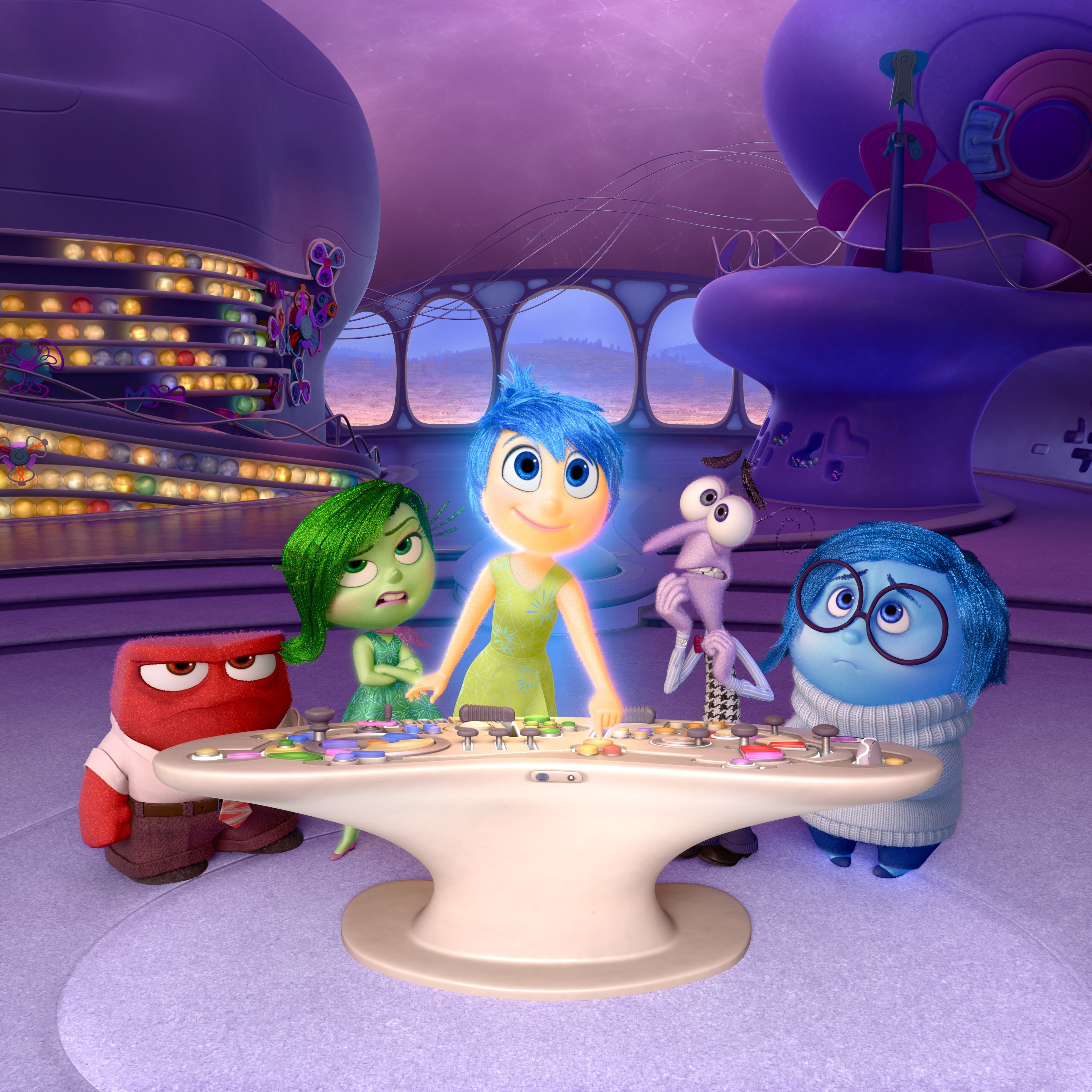 girls, childhood, Lewis Black, glasses, dress, sweater, inside, art and craft, computer Graphic, male, disney, windows, pig, Inside Out, multi colored, Phone HD Wallpaper