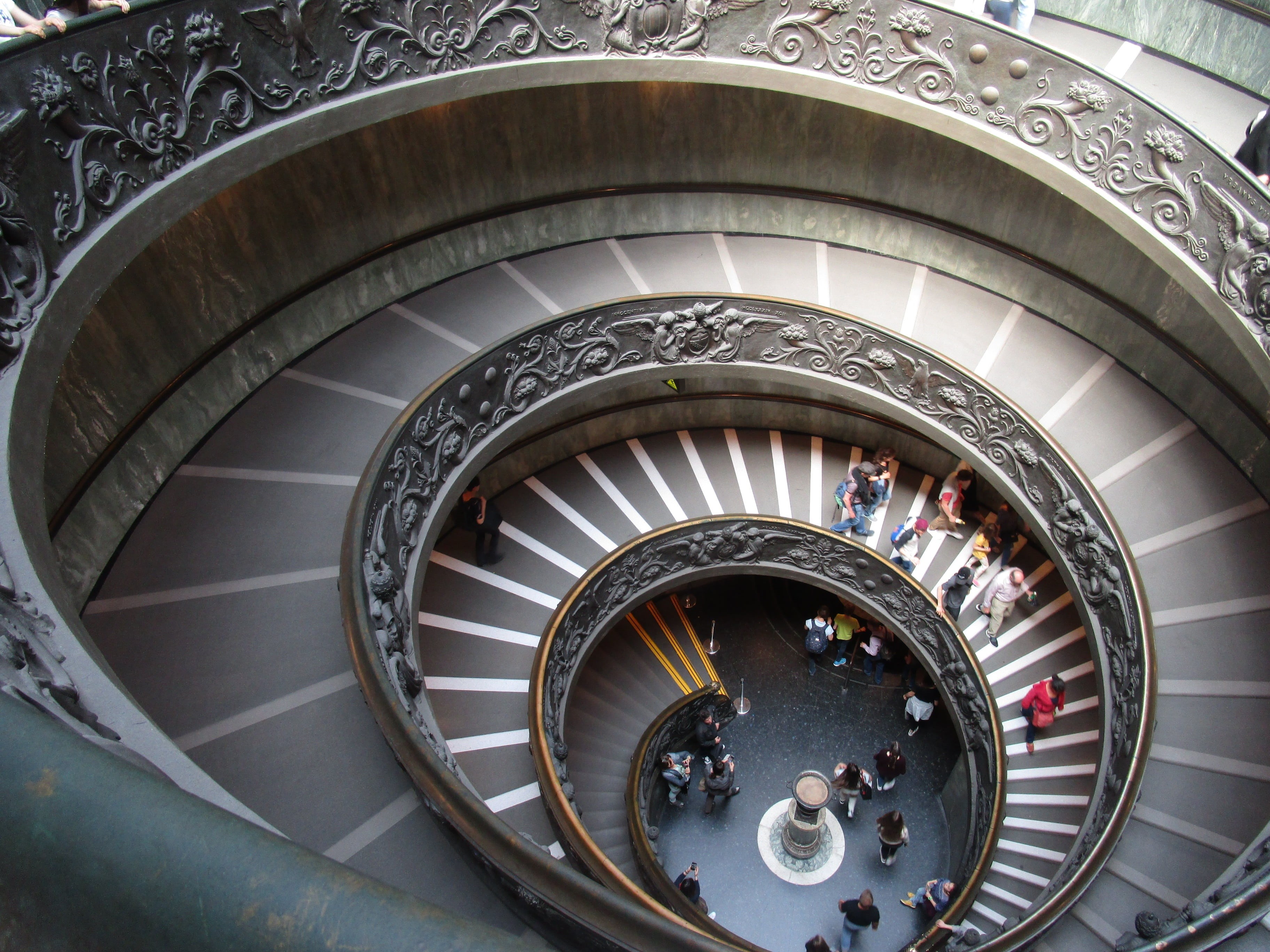 steps and staircases, adult, stairs, spiral, directly above, rome, vatican, indoors, steps, spiral staircase, high angle view, walking, people, group, lifestyles, HD Wallpaper
