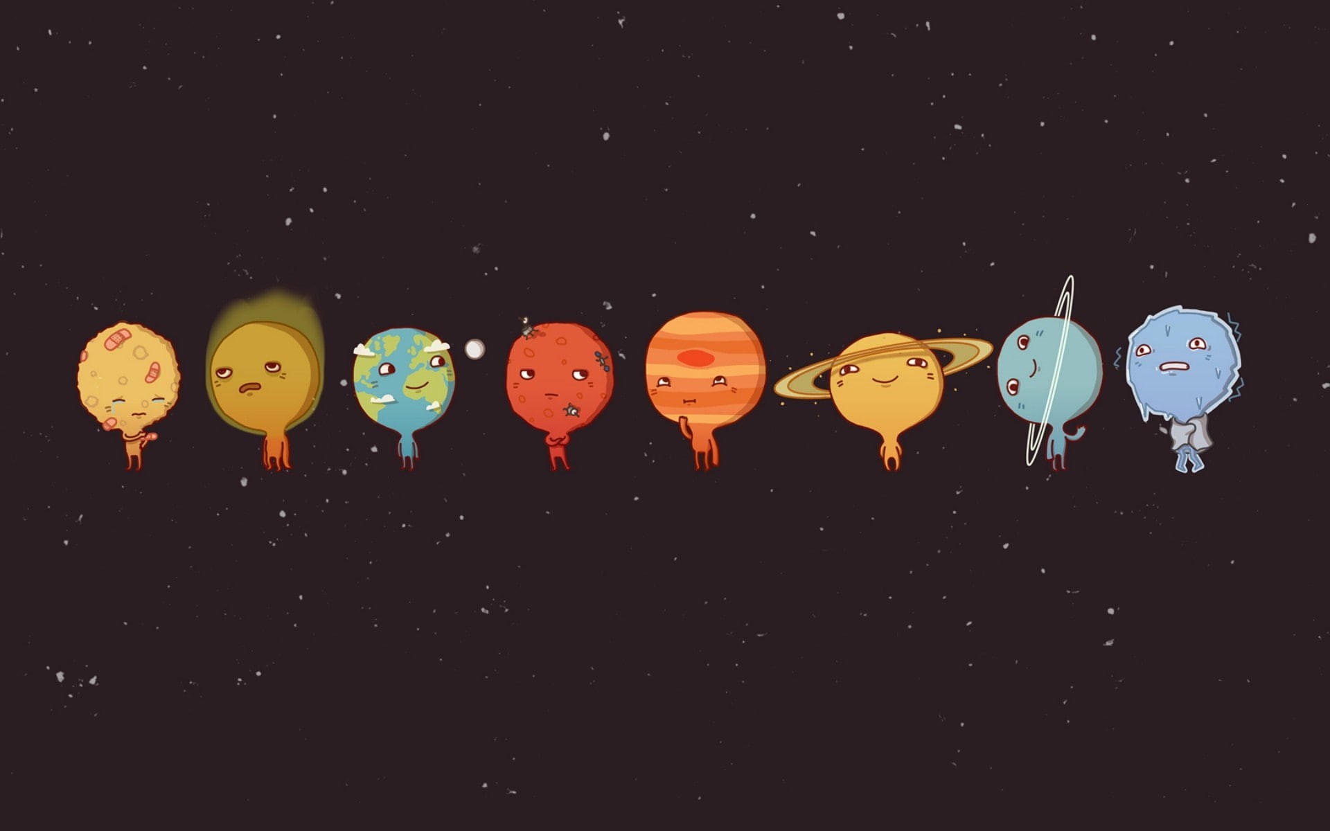 cartoons, space, cute, stars, 1080P, sun, HD Wallpaper