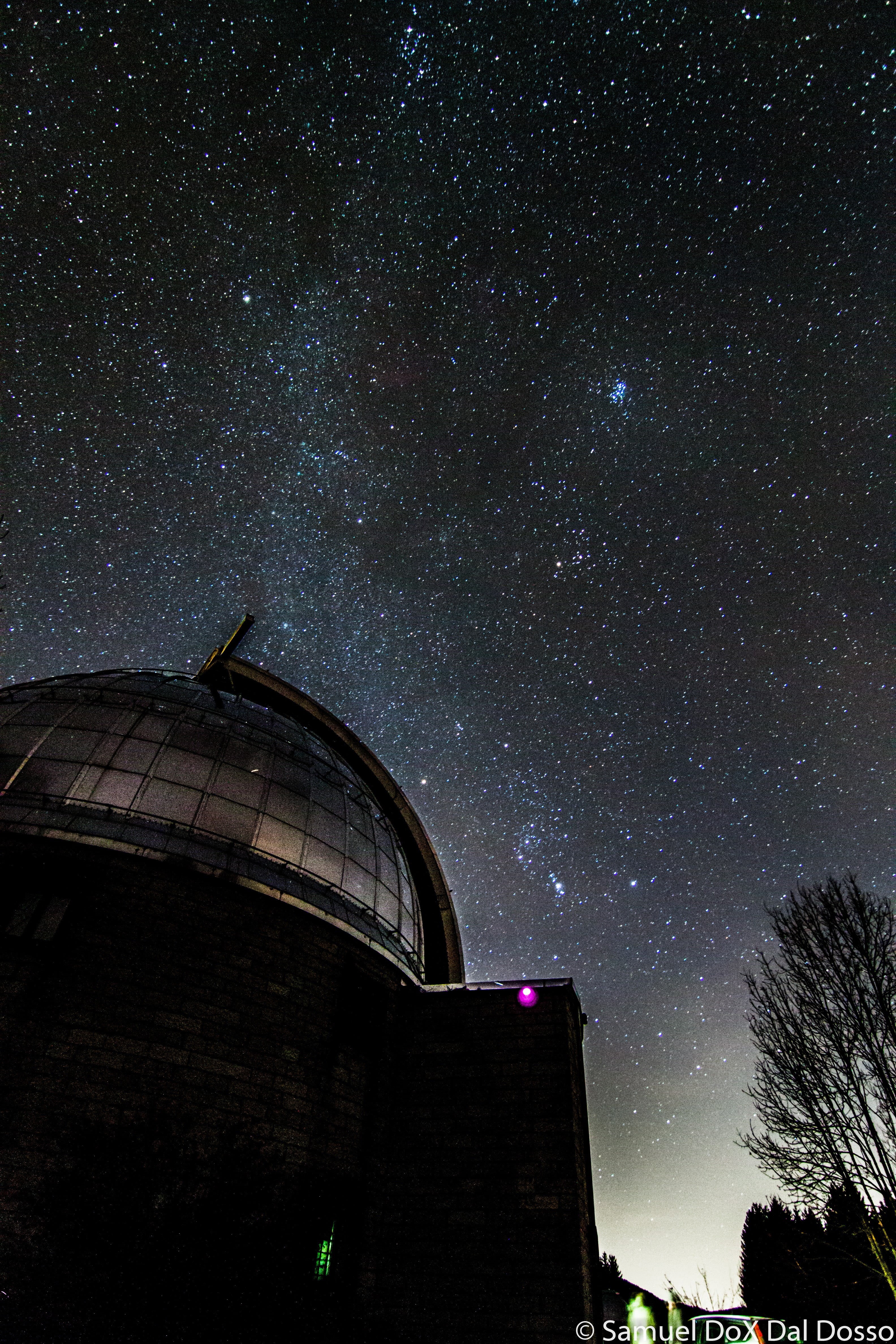 astronomy, science, no people, beauty in nature, tree, plant, sky, building, space, galaxy, building exterior, 4K, outdoors, space and astronomy, star, Phone HD Wallpaper