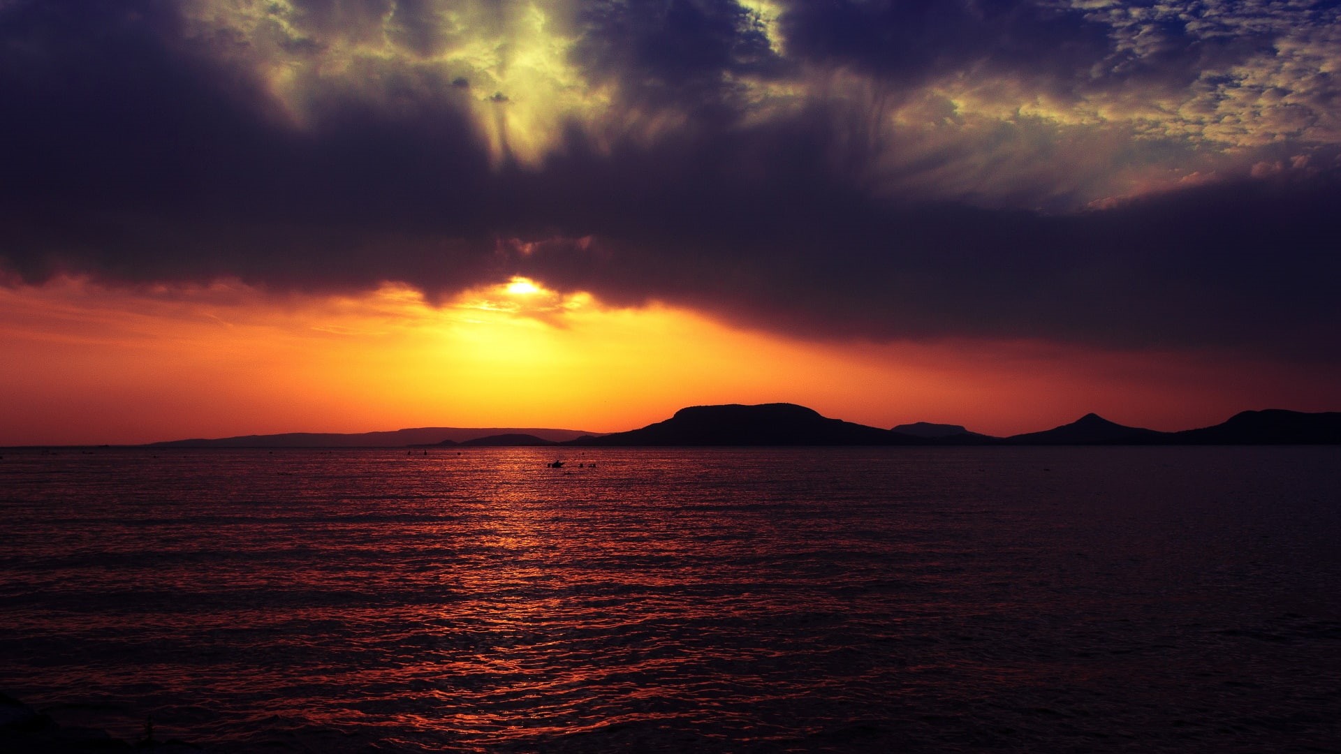 lake, balaton, 1080P, lake balaton, badacsony, sunset, hungary, HD Wallpaper