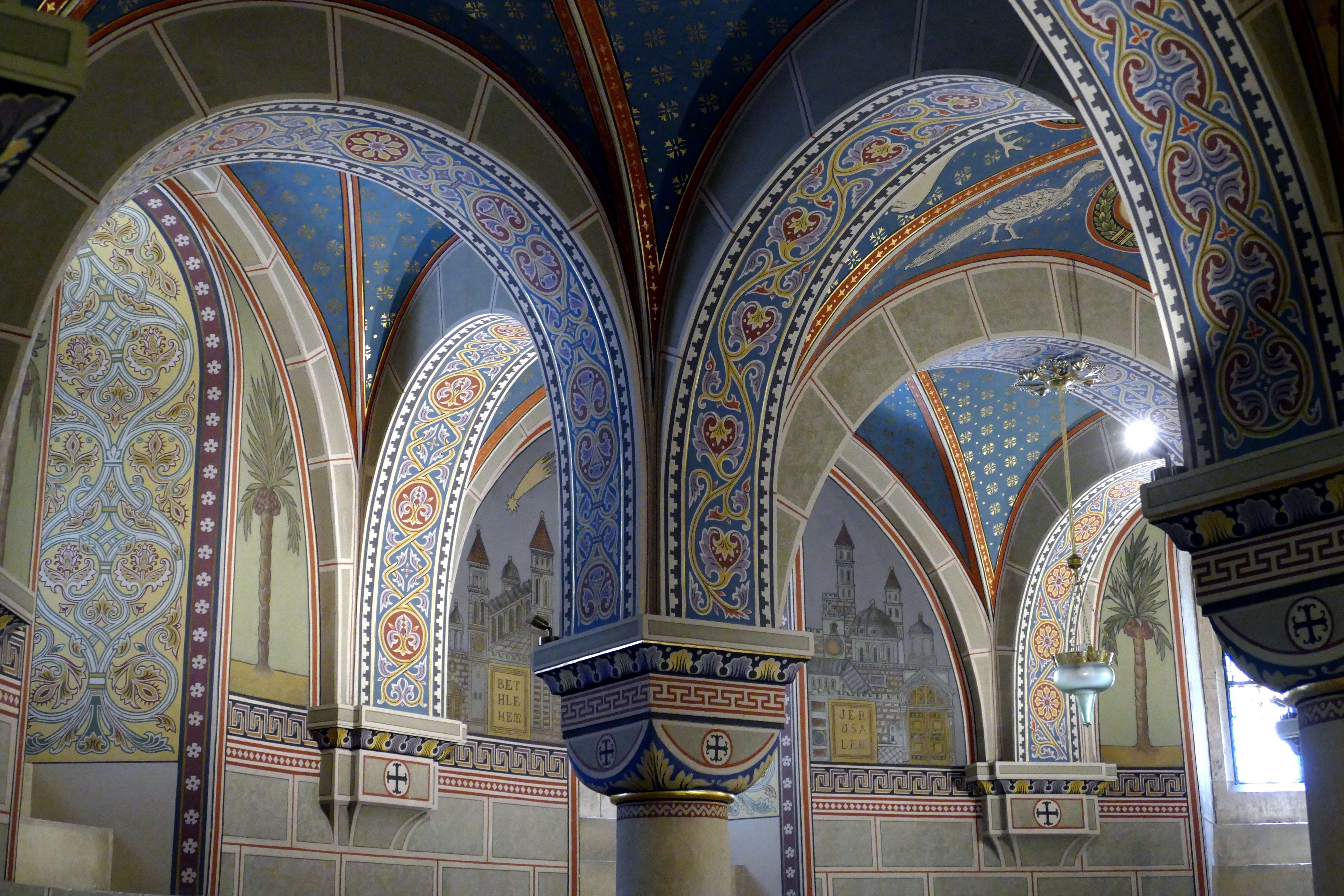 spirituality, multi colored, architectural column, city, building, five churches, pattern, place of worship, ceiling, hungary, pillar, creativity, arch, HD Wallpaper